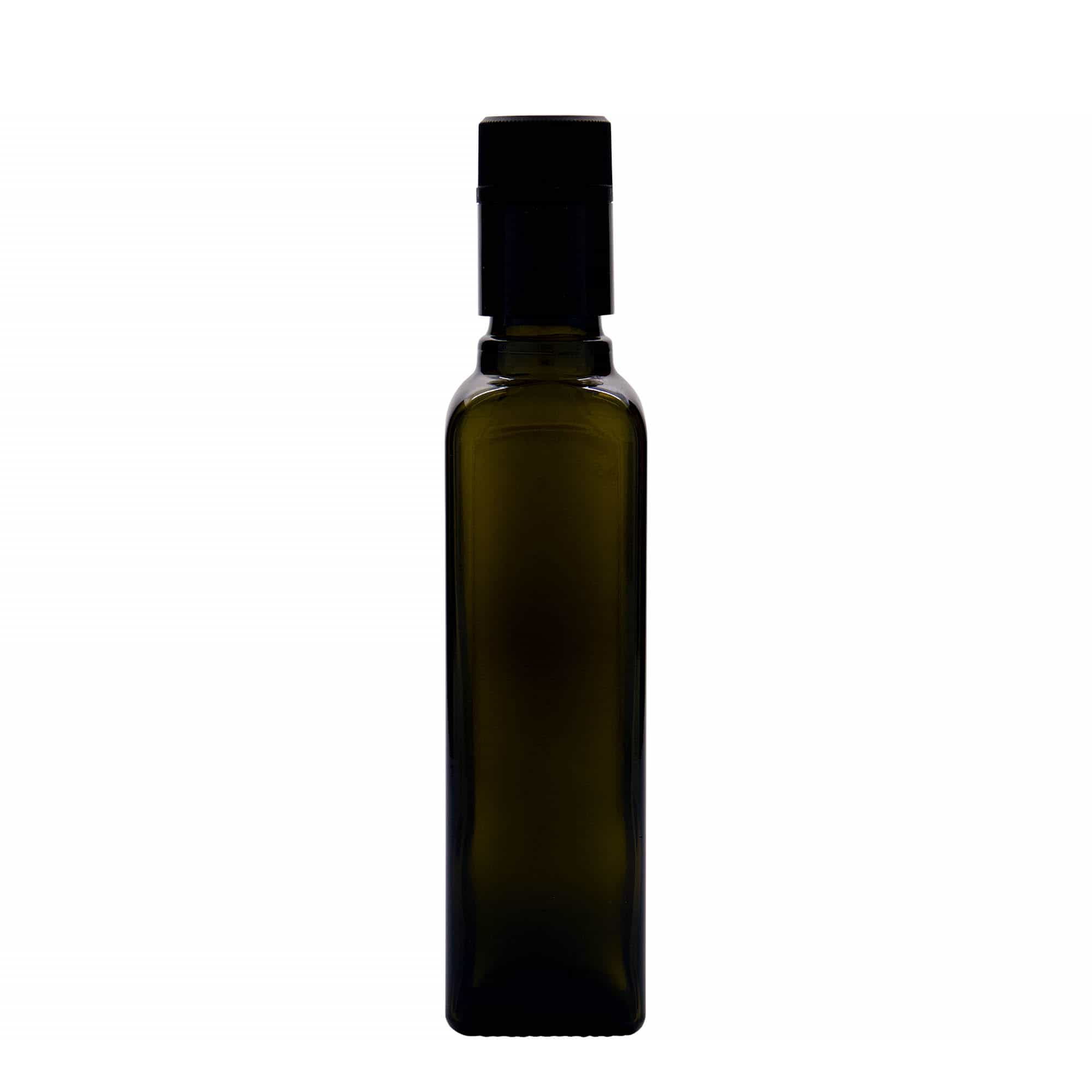 Azijn-/oliefles 'Quadra', 250 ml, glas, vierkant, antiekgroen, monding: DOP