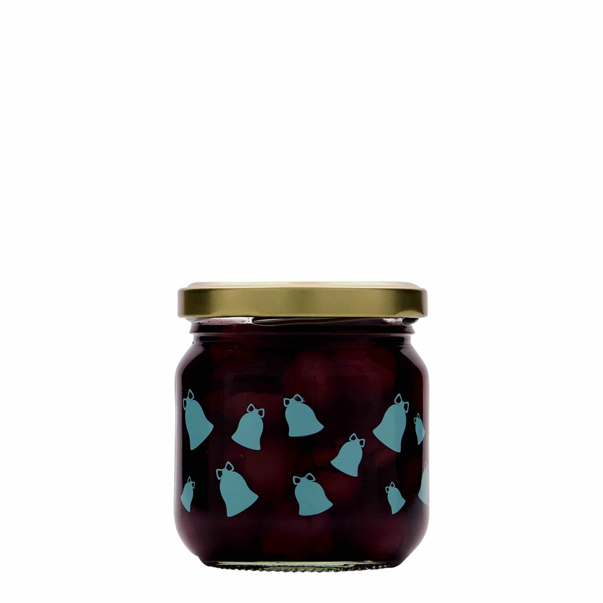 Ronde pot, 212 ml, motief: Klingelende klokjes, monding: twist-off (TO 66)