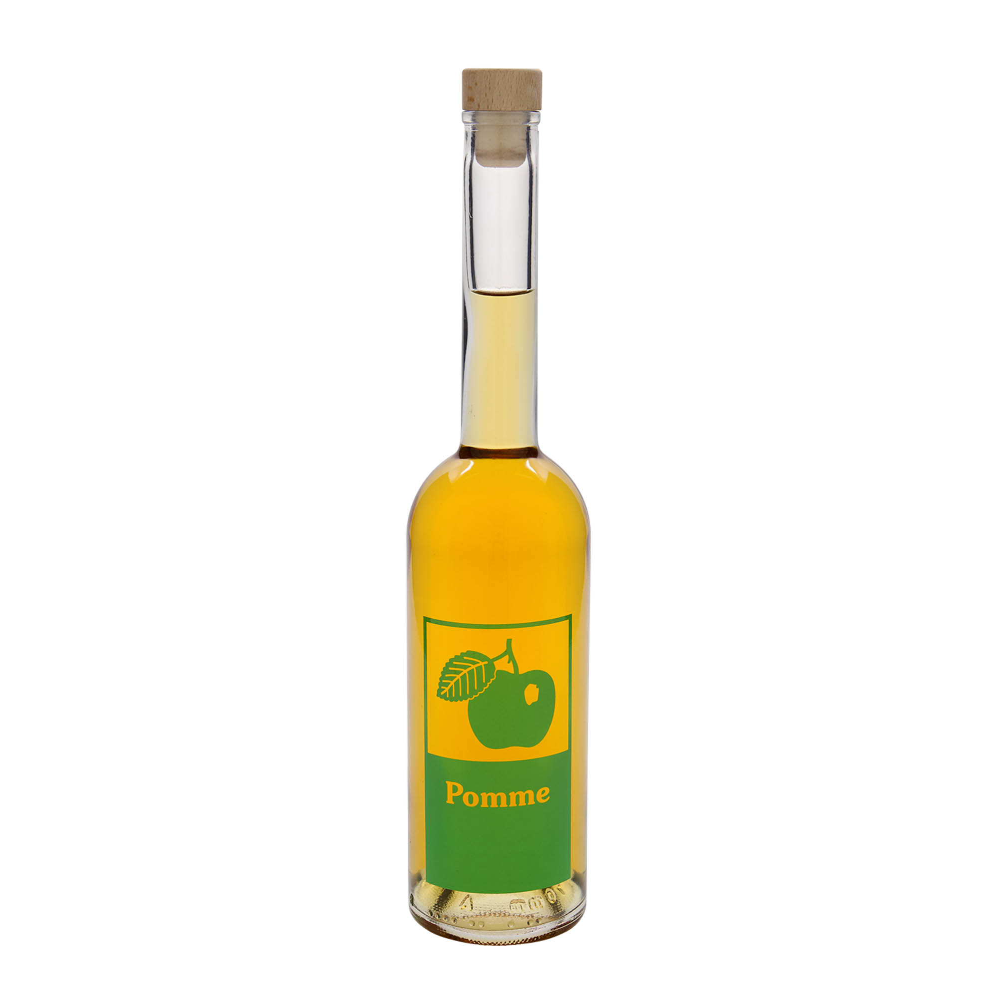 Glazen fles 'Opera', 500 ml, motief: Pomme, monding: kurk Glazen fles 'Opera', 500 ml, motief: Pomme, monding: kurk