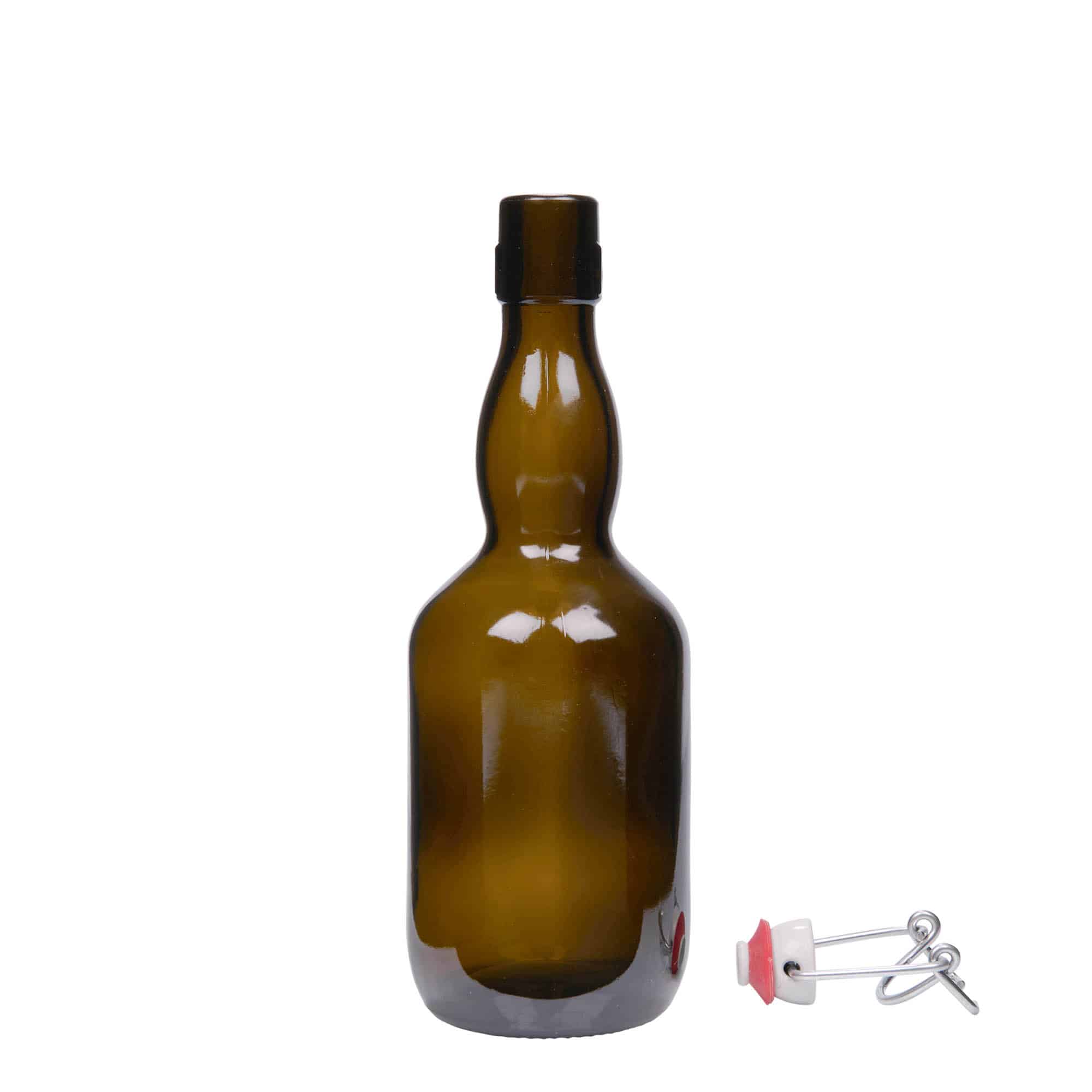 Bouteille de bière col large 500 ml, verre, vert antique, bouchage: bouchon mécanique