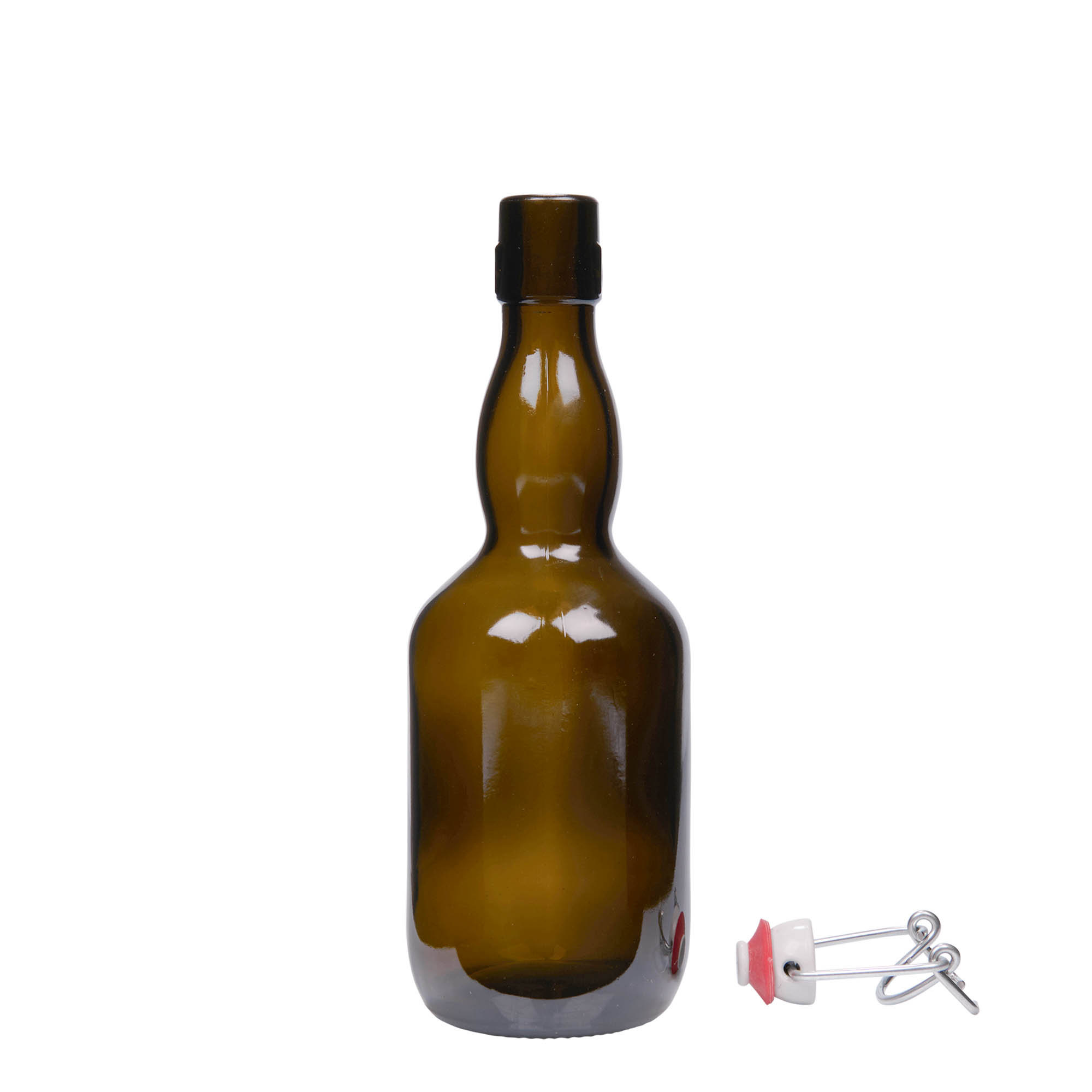 Bierflesje gewelfde hals, 500 ml, glas, antiekgroen, monding: beugelsluiting