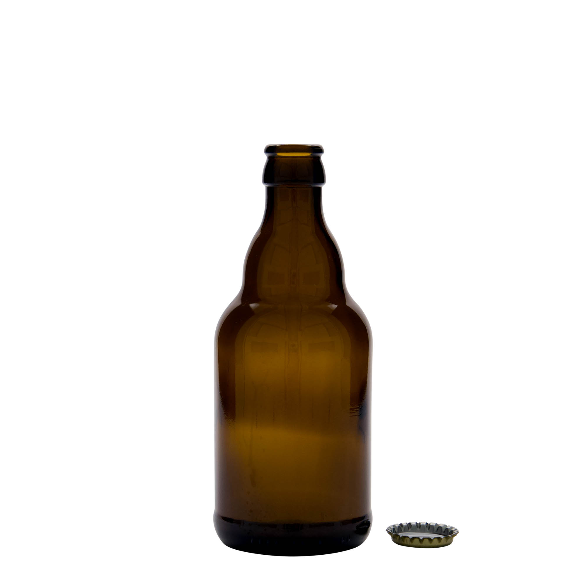 Bouteille de bière 330 ml 'Steinie', verre, marron, bouchage: capsules couronnes Bouteille de bière 330 ml 'Steinie', verre, marron, bouchage: capsules couronnes