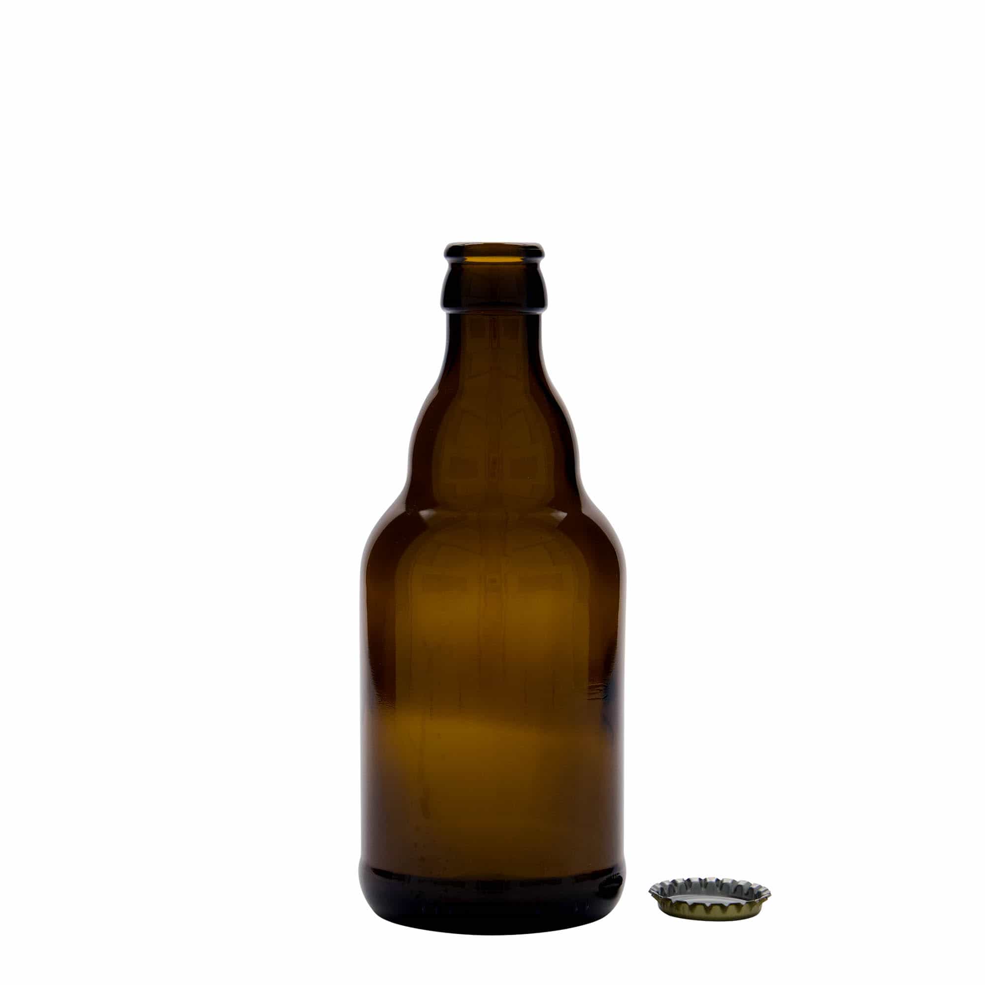 Bouteille de bière 330 ml « Steinie », verre, marron, bouchage: capsules couronnes