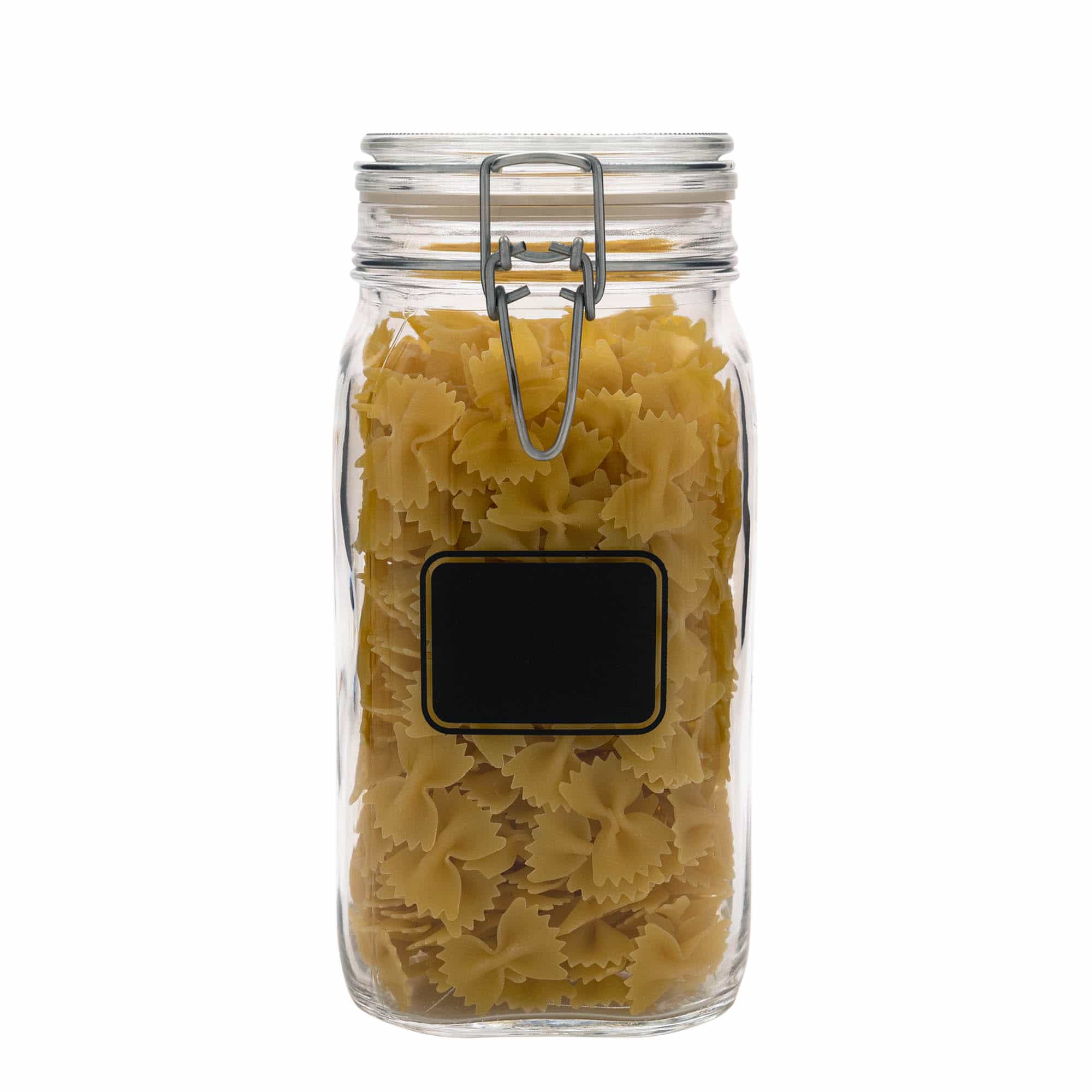 Pot met beugelsluiting 'Fido', 1500 ml, motief: etiketveld, vierkant, monding: beugelsluiting