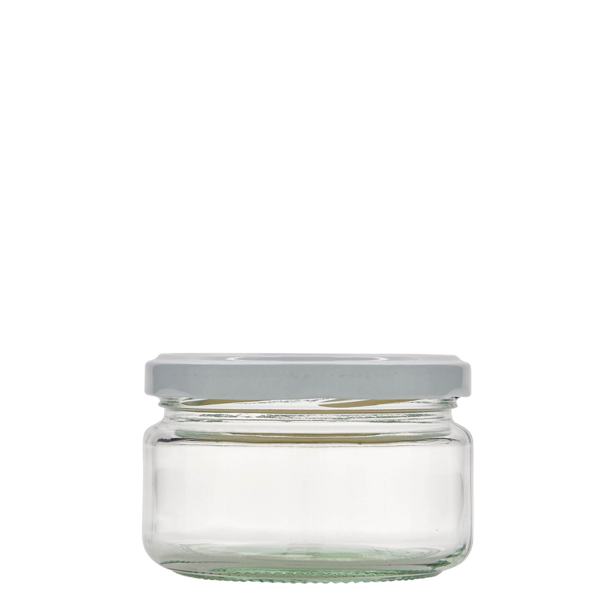 Vlakke ronde pot, 230 ml, monding: twist-off (TO 82) Vlakke ronde pot, 230 ml, monding: twist-off (TO 82)