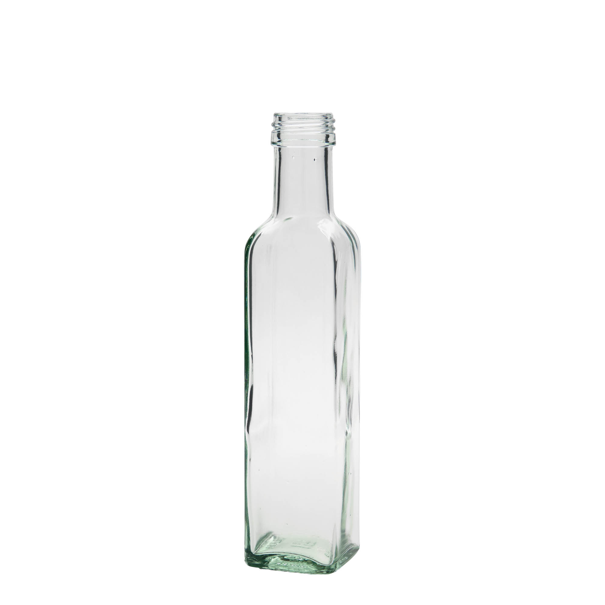 Glazen fles 'Marasca', 250 ml, vierkant, monding: PP 31,5 Glazen fles 'Marasca', 250 ml, vierkant, monding: PP 31,5