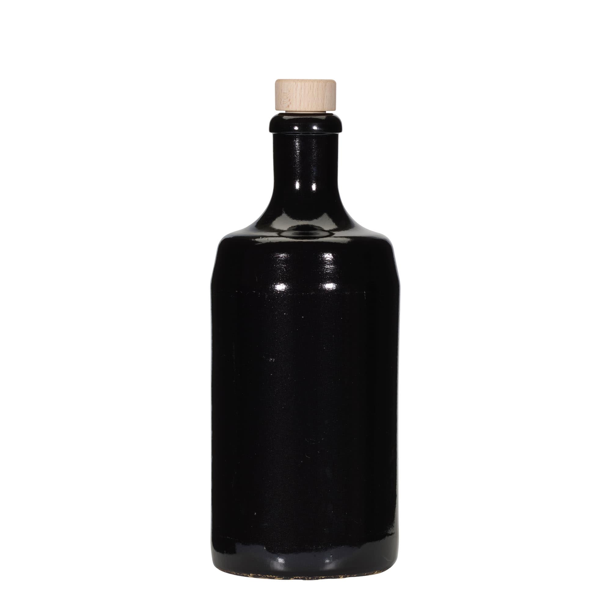 Chope en terre cuite 700 ml 'Calvados', grès, noir, bouchage: bouchon