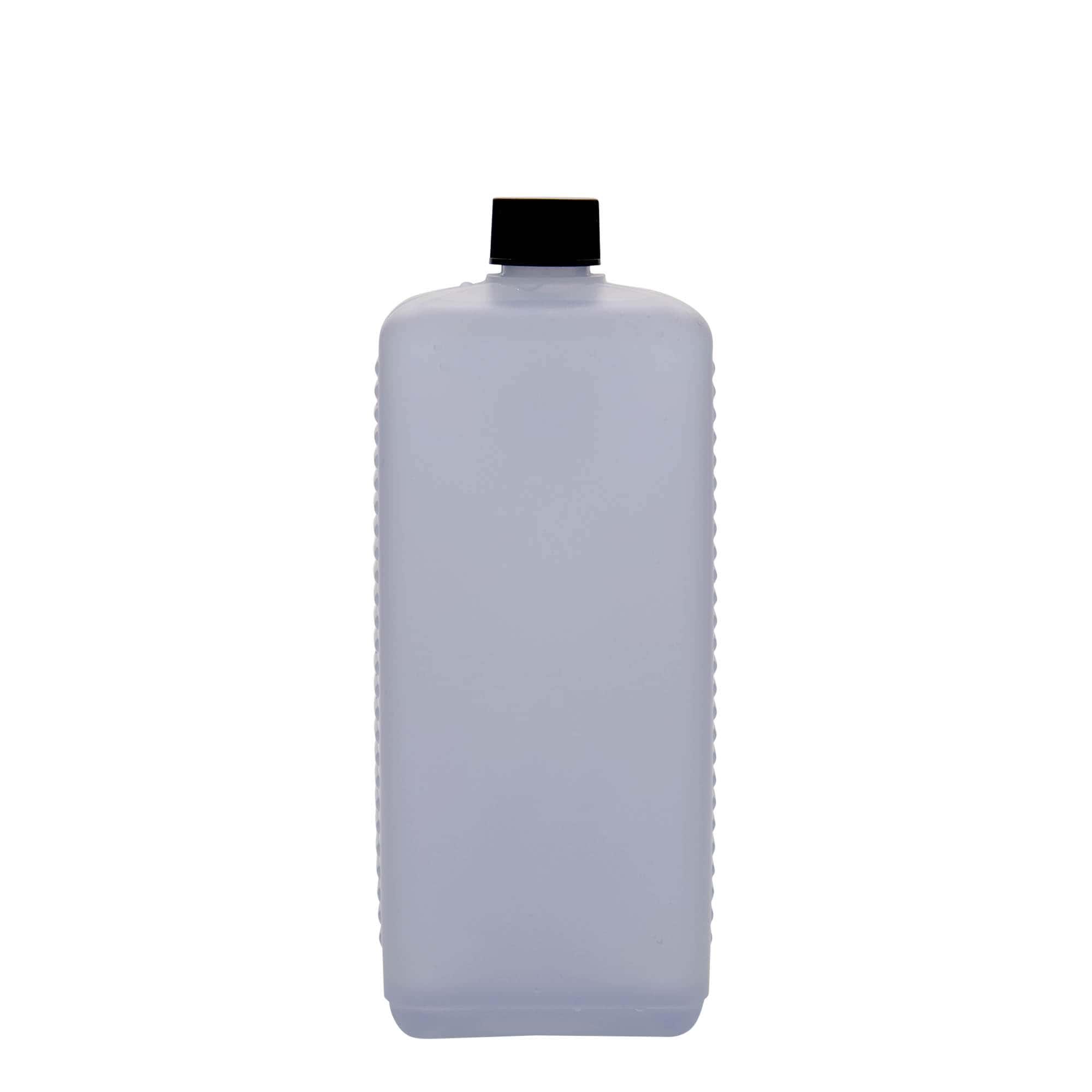 Bouteille bidon 1 000 ml, rectangulaire, plastique PEHD, nature, bouchage: DIN 25 EPE