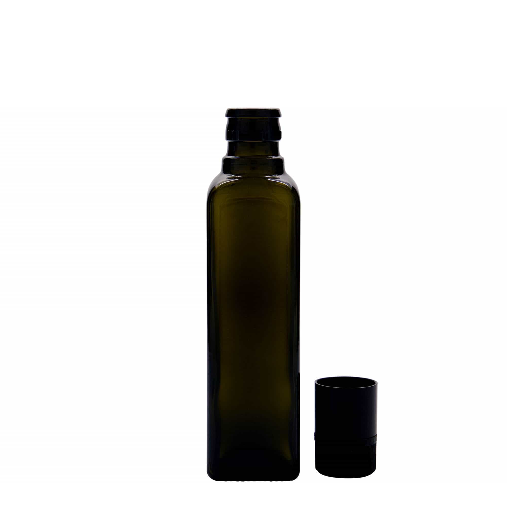 Azijn-/oliefles 'Quadra', 250 ml, glas, vierkant, antiekgroen, monding: DOP