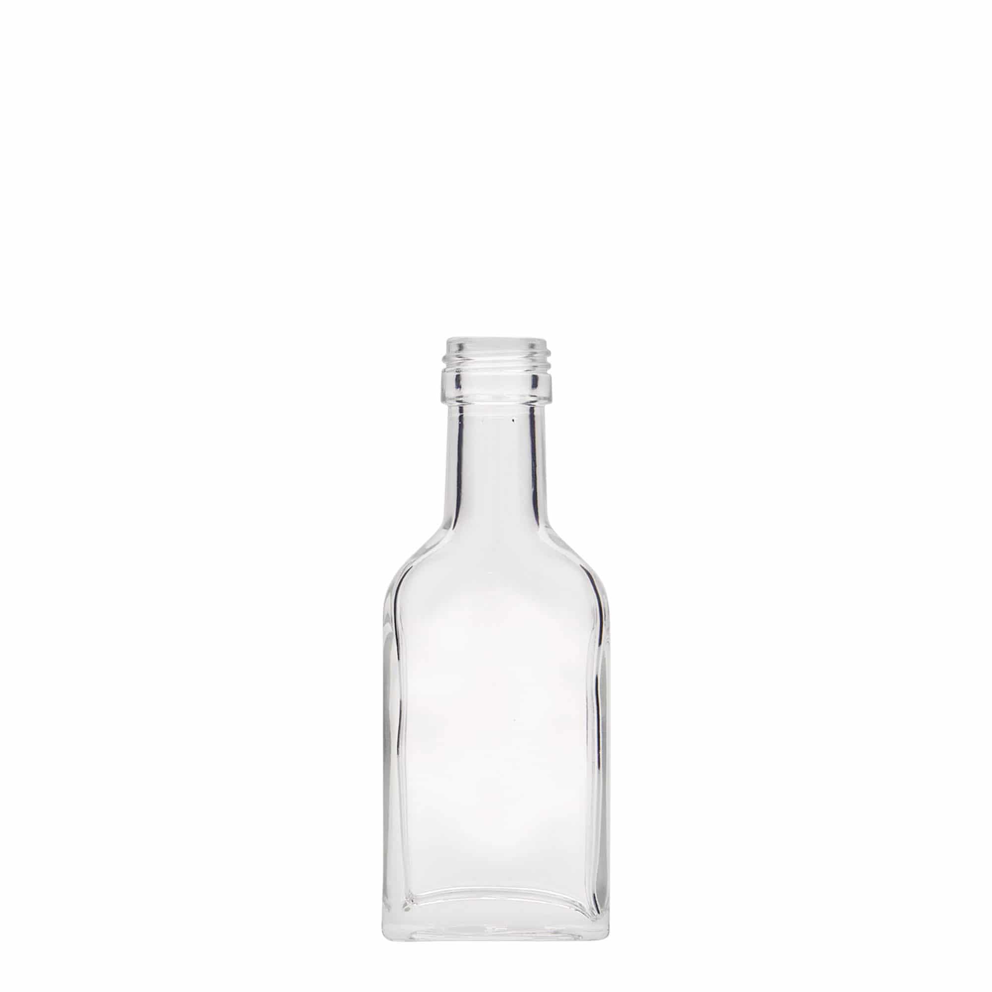 Flasque 40 ml à long cou, rectangulaire, verre, bouchage: PP 22
