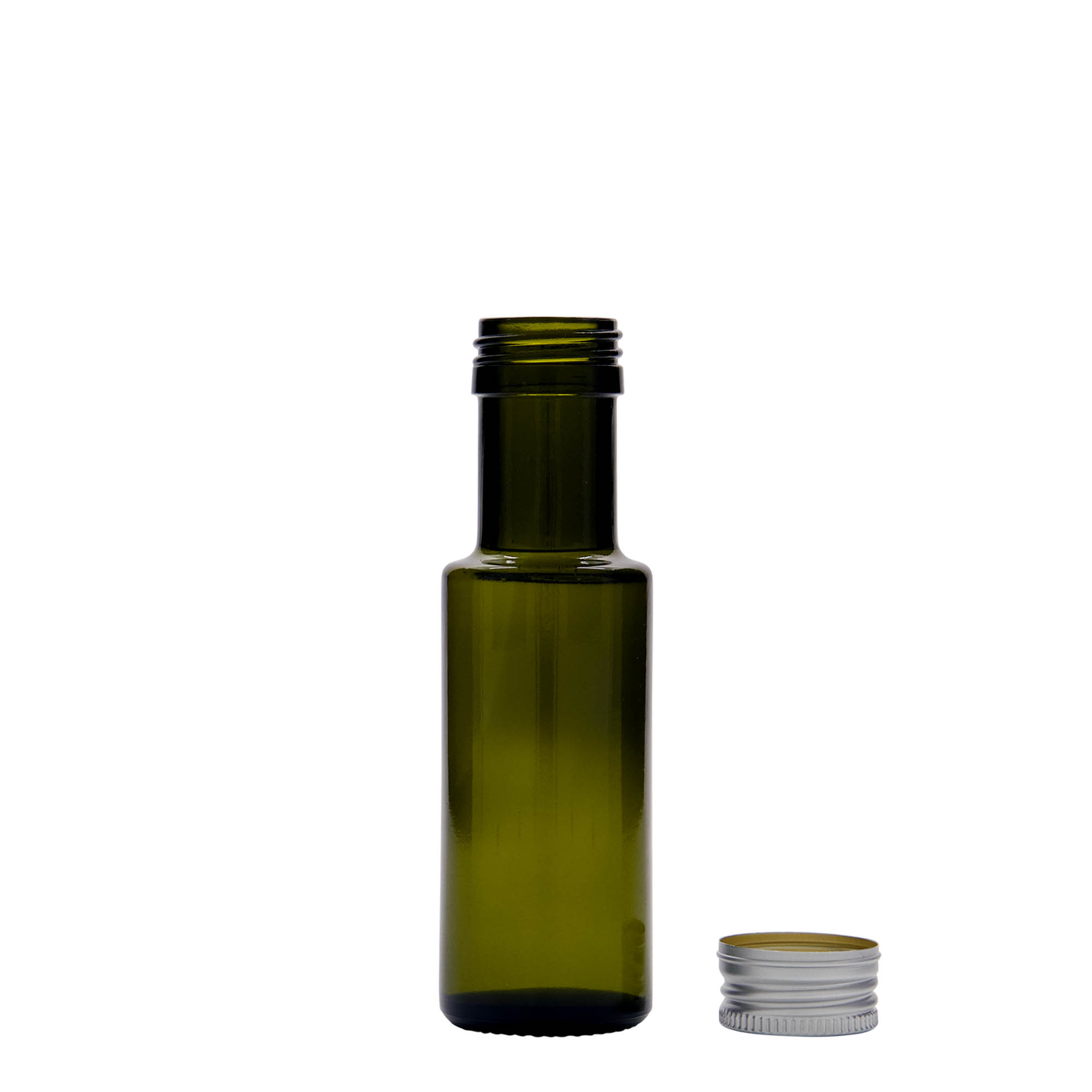 Glazen fles 'Dorica', 100 ml, antiekgroen, monding: PP 31,5 Glazen fles 'Dorica', 100 ml, antiekgroen, monding: PP 31,5