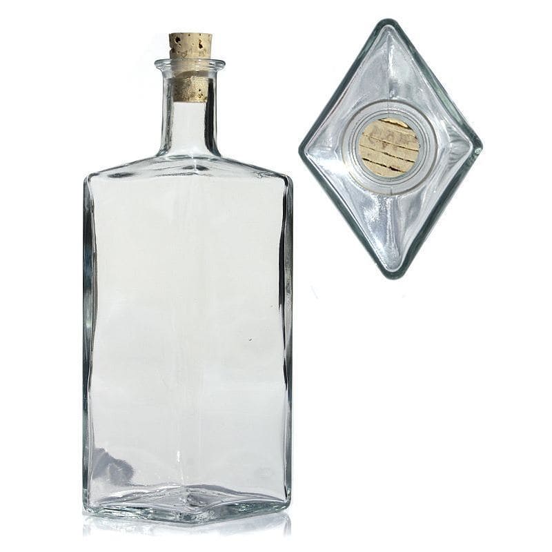 Glazen fles 'Riva', 500 ml, ruitvormig, monding: kurk Glazen fles 'Riva', 500 ml, ruitvormig, monding: kurk