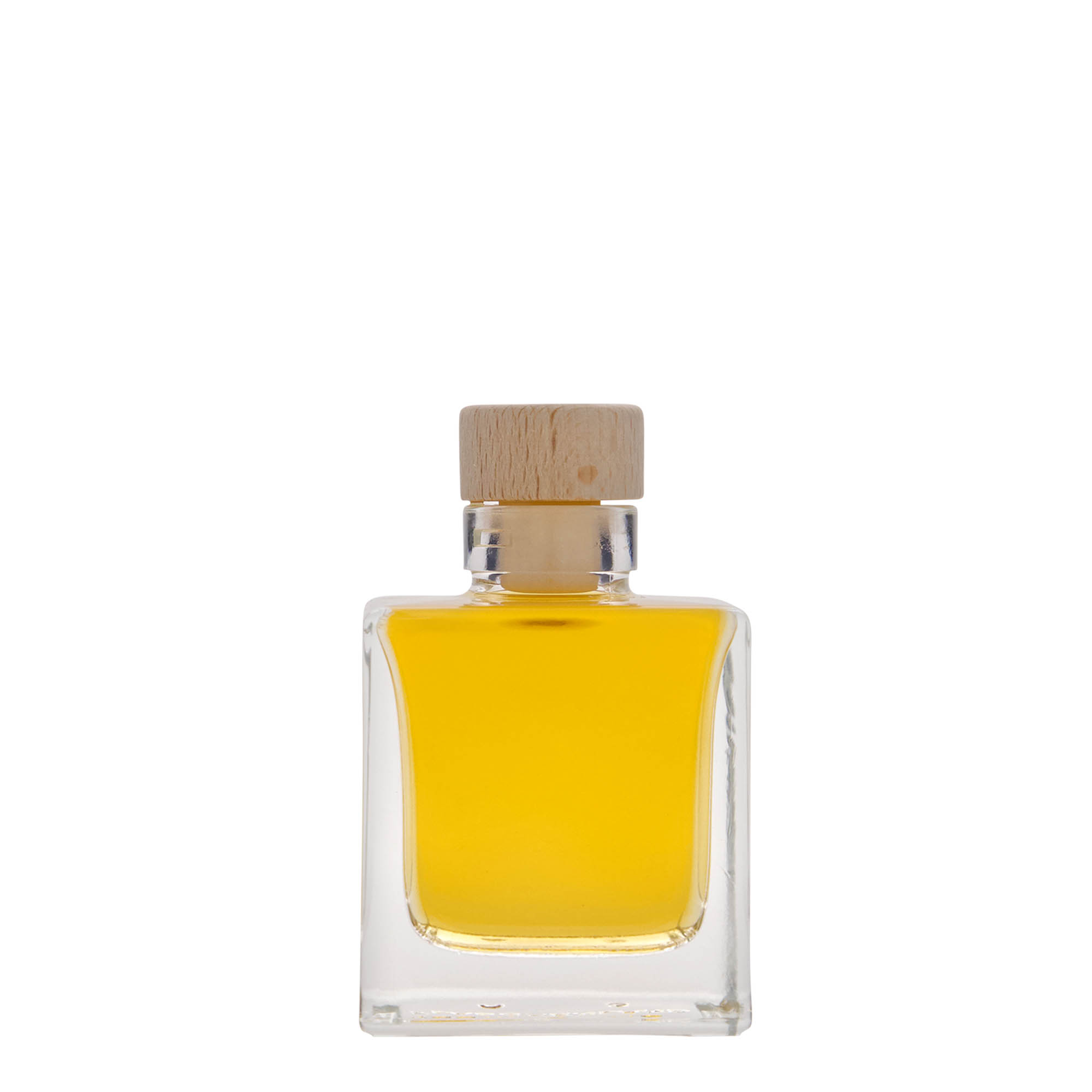 Glazen fles 'Cube', 100 ml, vierkant, monding: kurk Glazen fles 'Cube', 100 ml, vierkant, monding: kurk