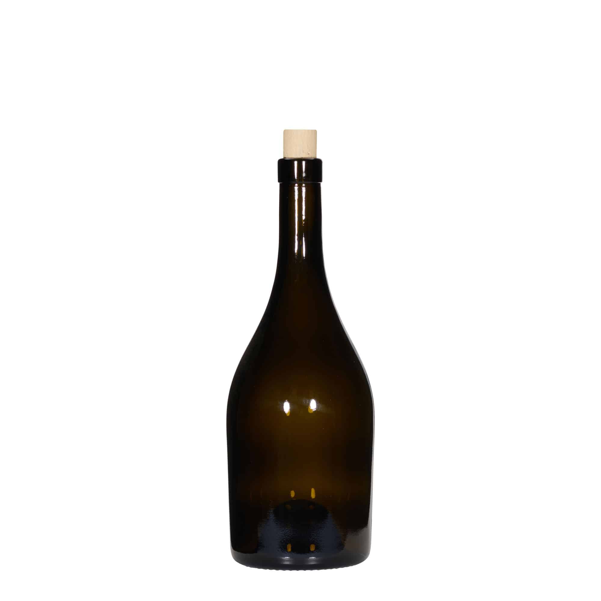 Wijnfles 'Exclusive', 750 ml, antiekgroen, monding: kurk