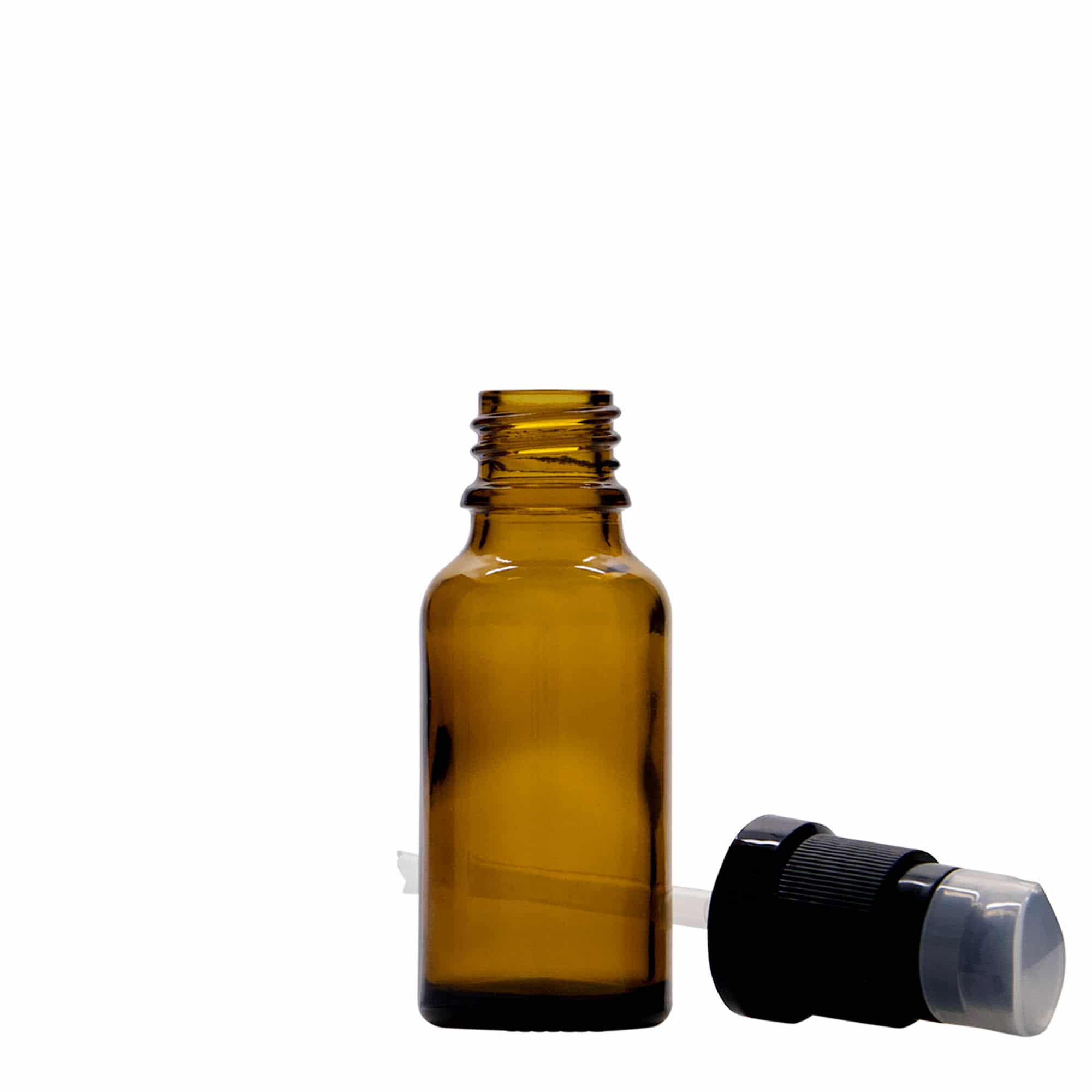 Medicijnfles met lotionpomp, 20 ml, glas, bruin, monding: DIN 18