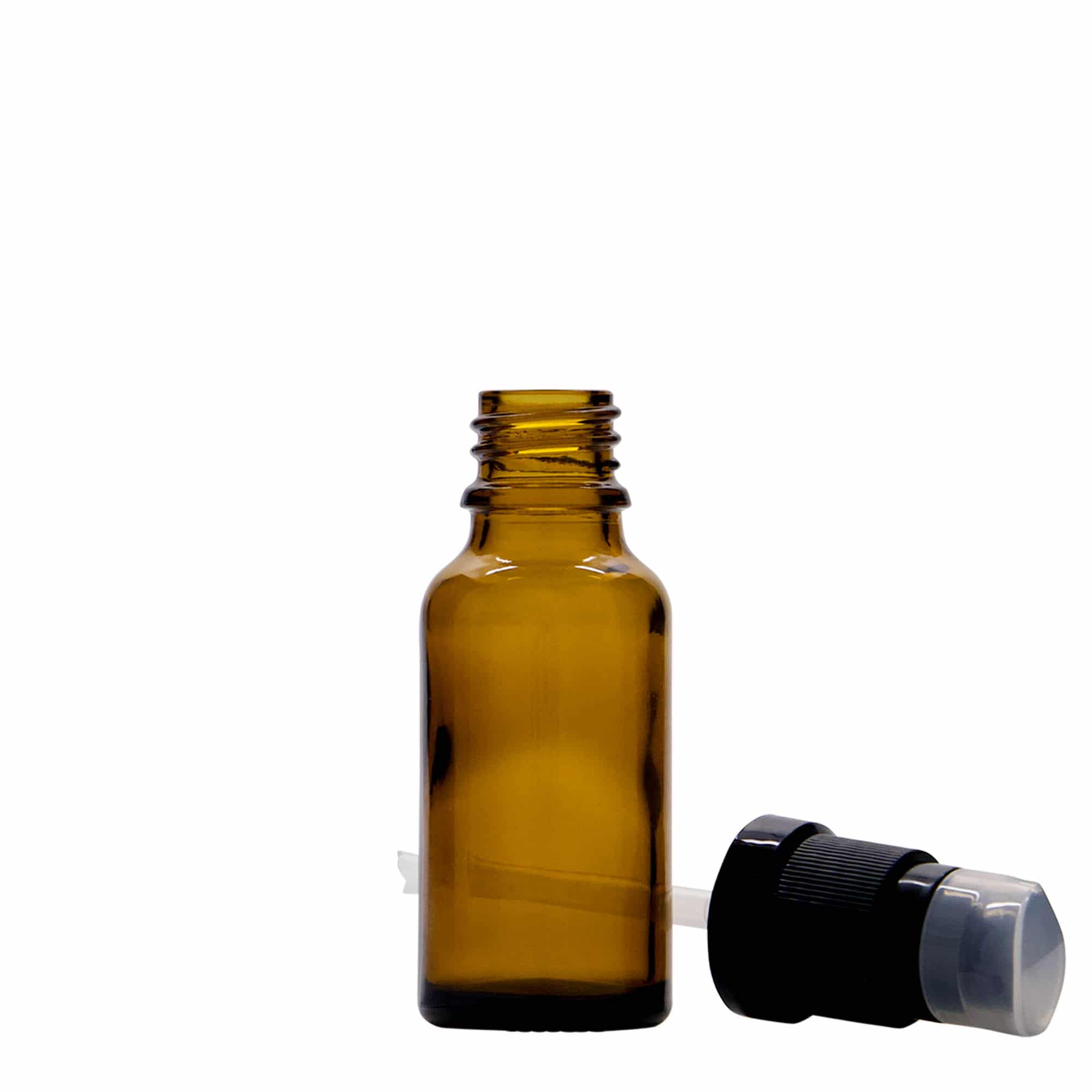 Medicijnfles met lotionpomp, 20 ml, glas, bruin, monding: DIN 18