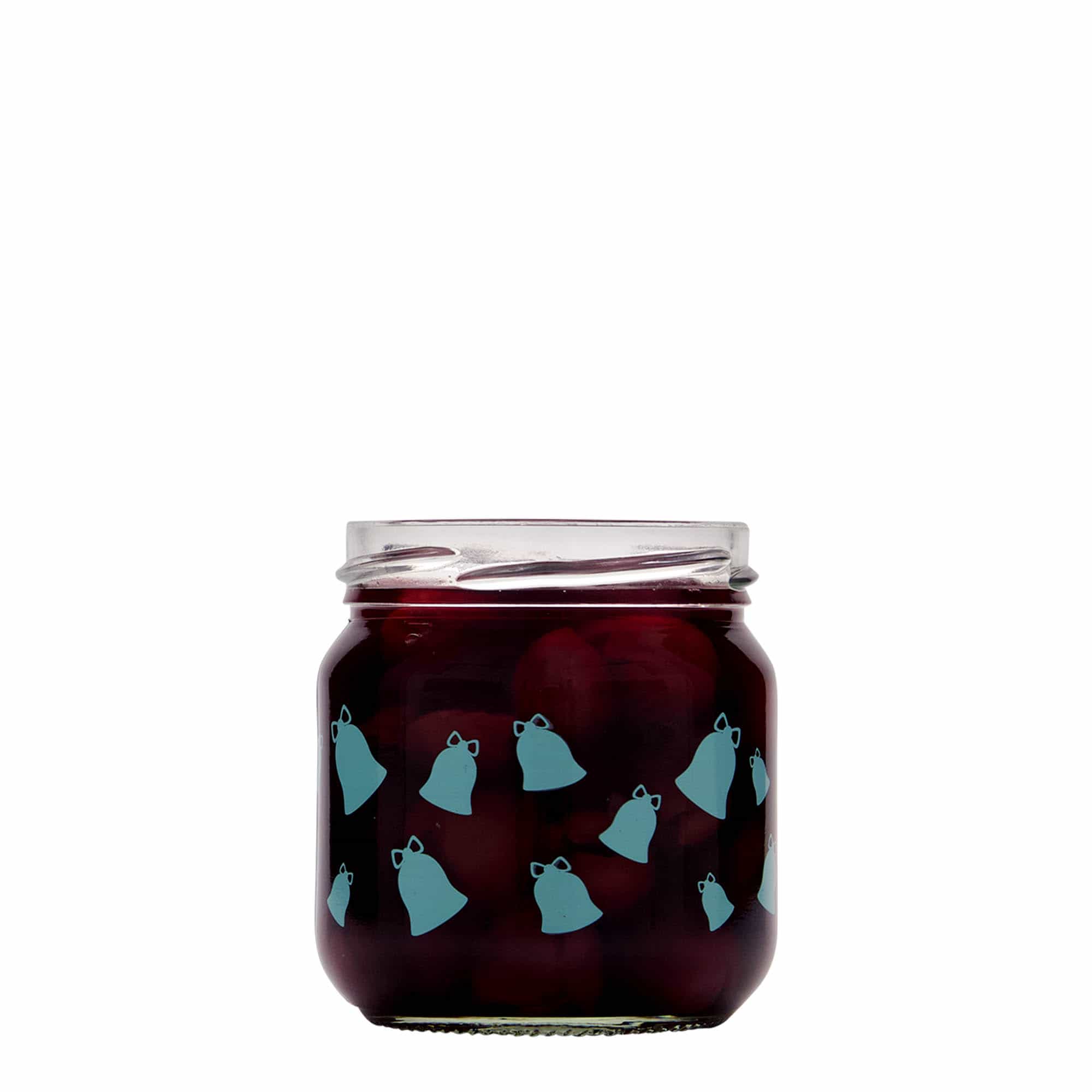 Ronde pot, 212 ml, motief: Klingelende klokjes, monding: twist-off (TO 66) Ronde pot, 212 ml, motief: Klingelende klokjes, monding: twist-off (TO 66)