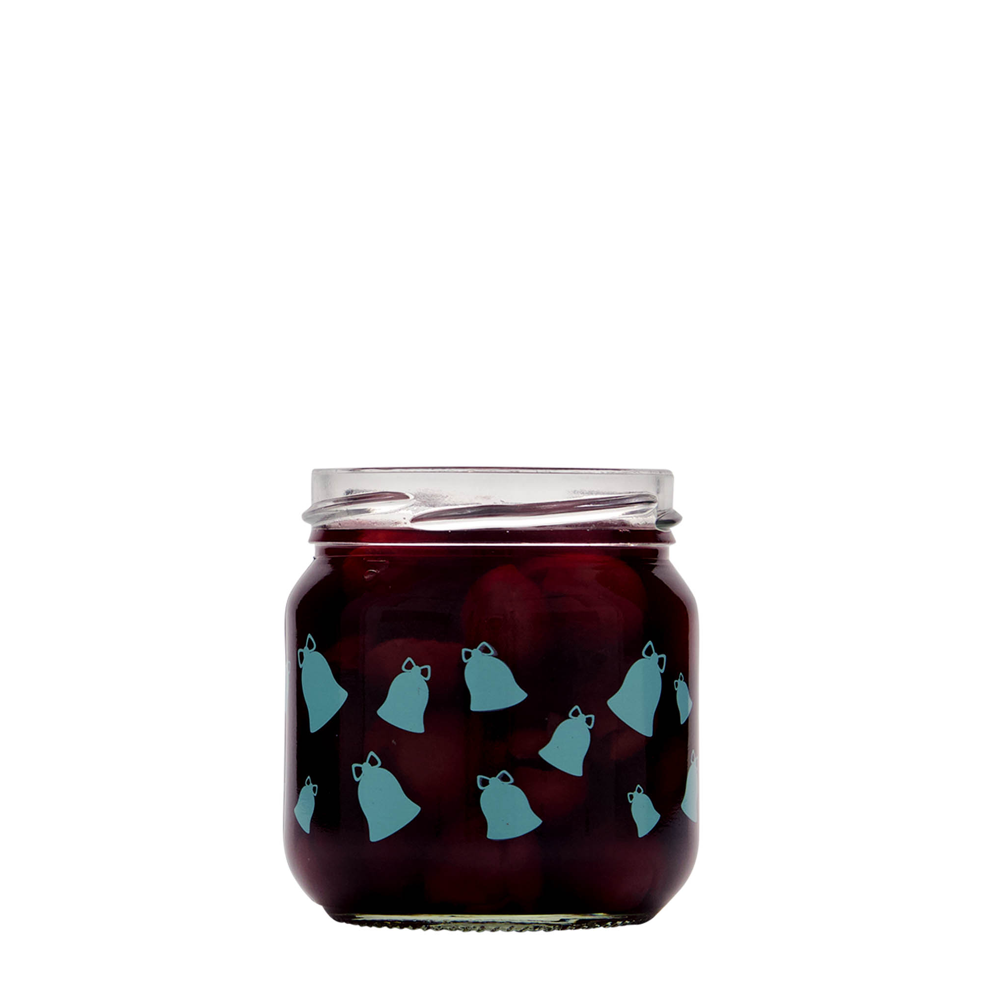 Ronde pot, 212 ml, motief: Klingelende klokjes, monding: twist-off (TO 66) Ronde pot, 212 ml, motief: Klingelende klokjes, monding: twist-off (TO 66)