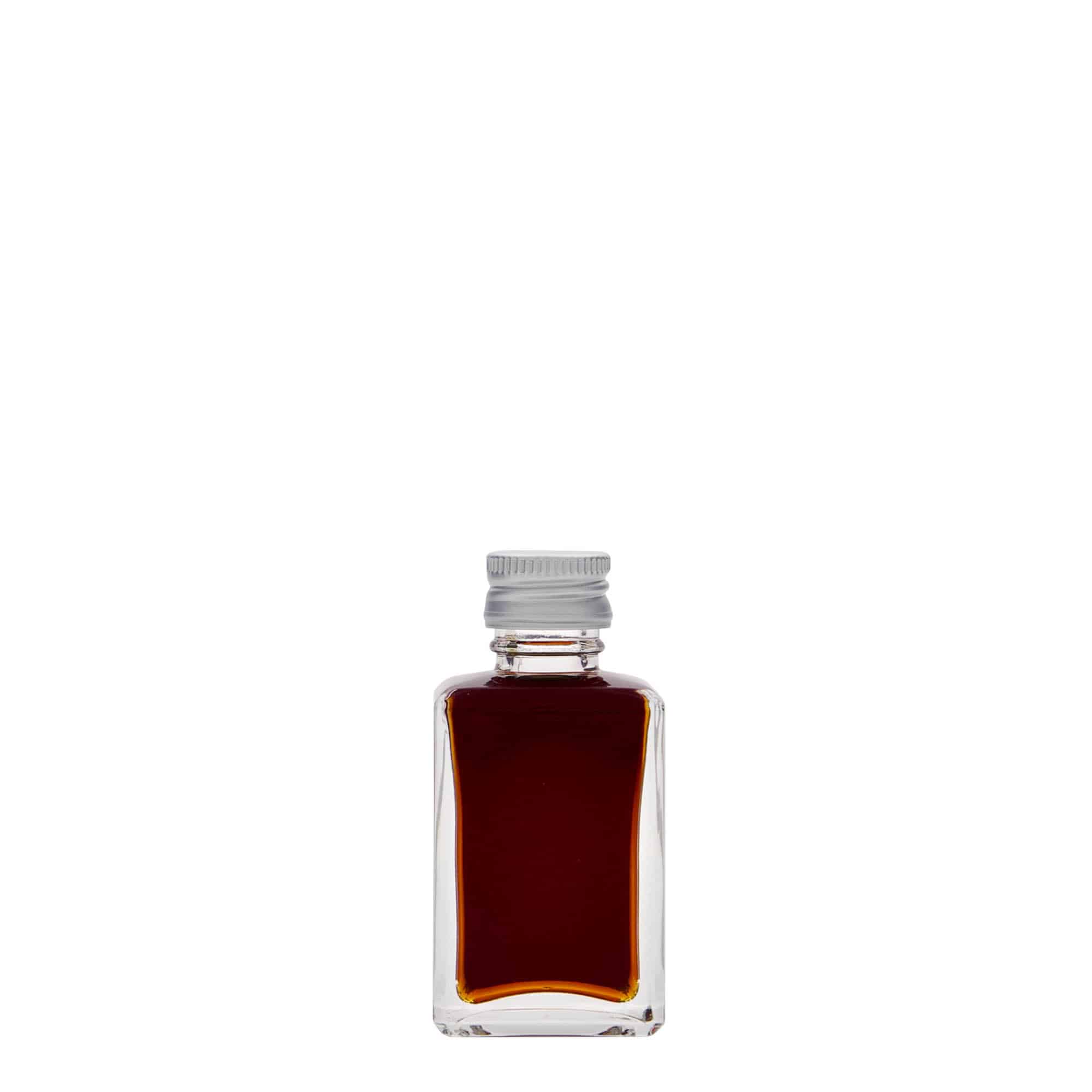 Bouteille en verre 30 ml « Tamme », carrée, bouchage: PP 18