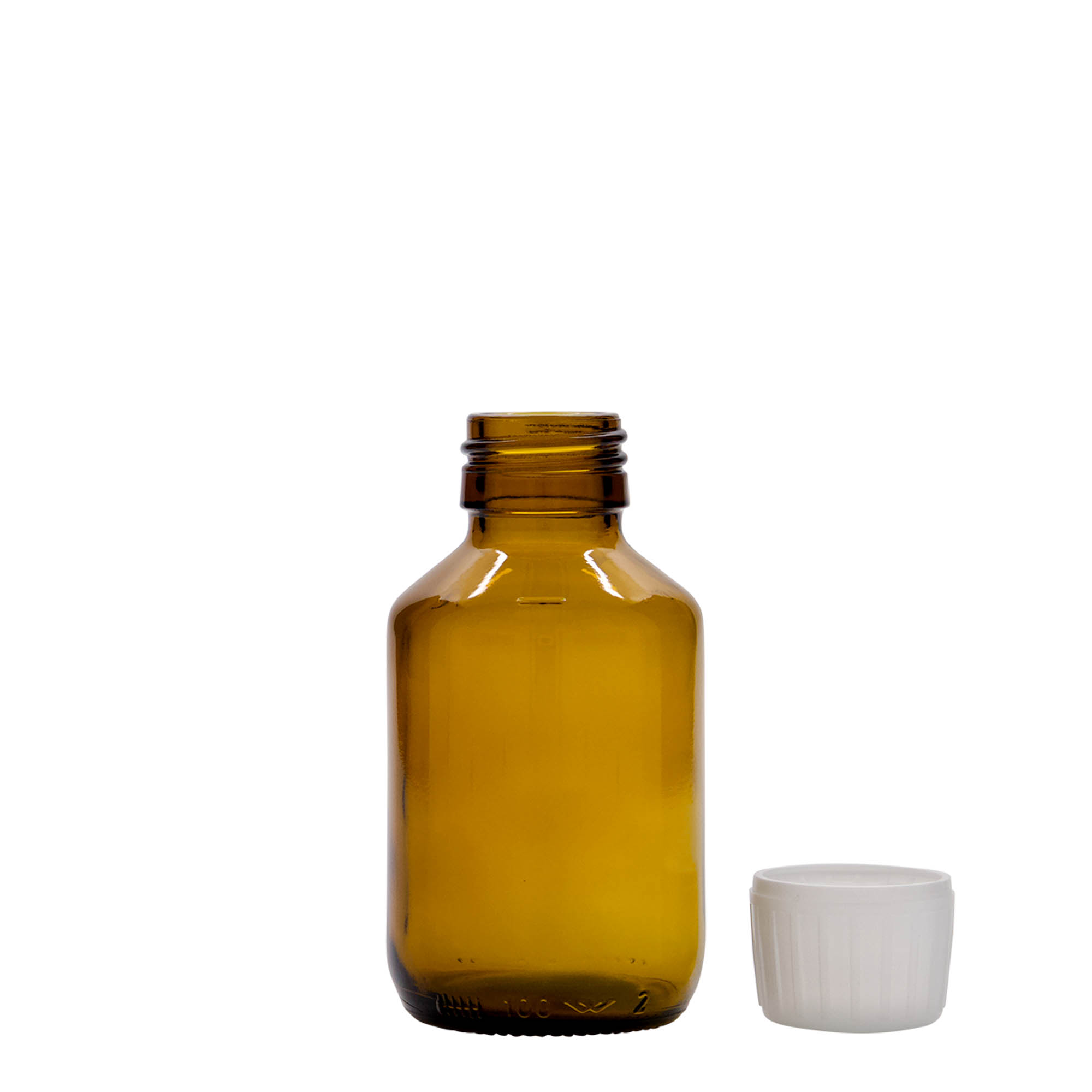 Medicijnfles, 100 ml, bruin, glas, monding: PP 28