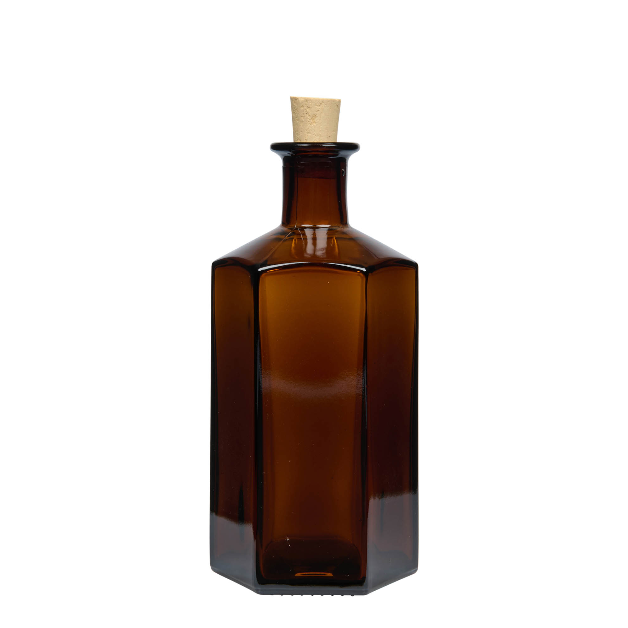 Bouteille en verre apothicaire 500 ml 'Jimmy', hexagonale, brun, bouchage: bouchon Bouteille en verre apothicaire 500 ml 'Jimmy', hexagonale, brun, bouchage: bouchon