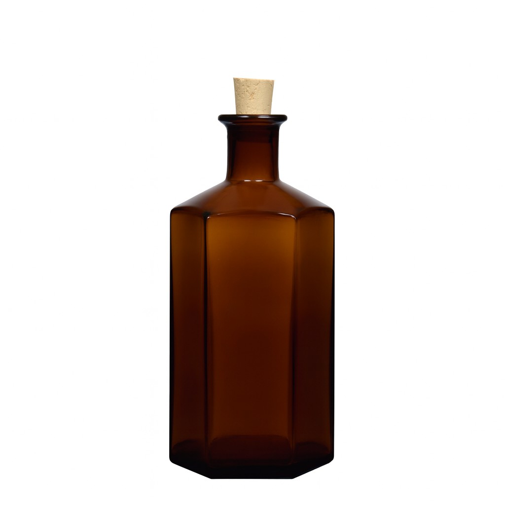 Bouteille en verre apothicaire 500 ml 'Jimmy', hexagonale, brun, bouchage: bouchon Bouteille en verre apothicaire 500 ml 'Jimmy', hexagonale, brun, bouchage: bouchon