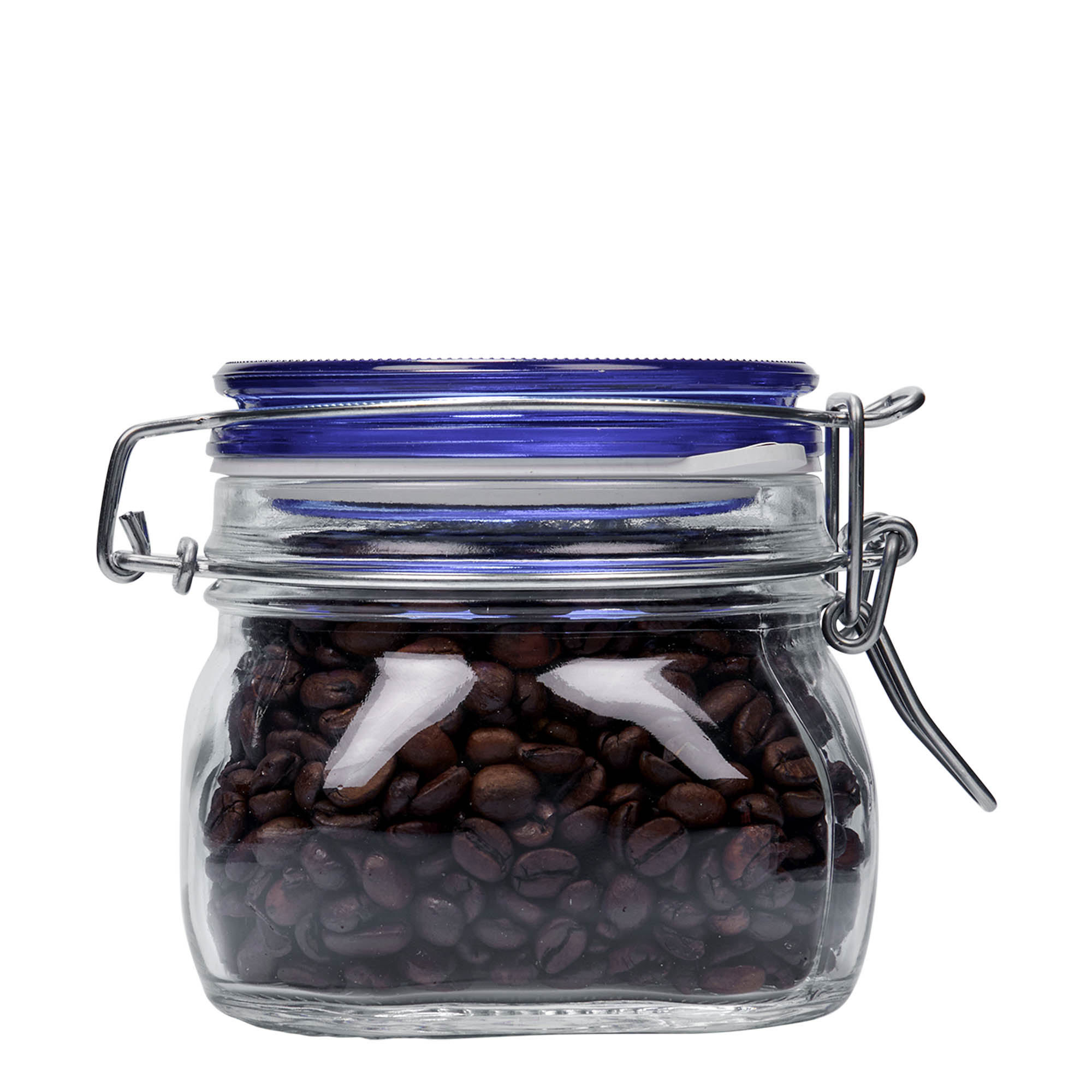 Pot met beugelsluiting 'Fido' Blue Top, 500 ml, vierkant, monding: beugelsluiting