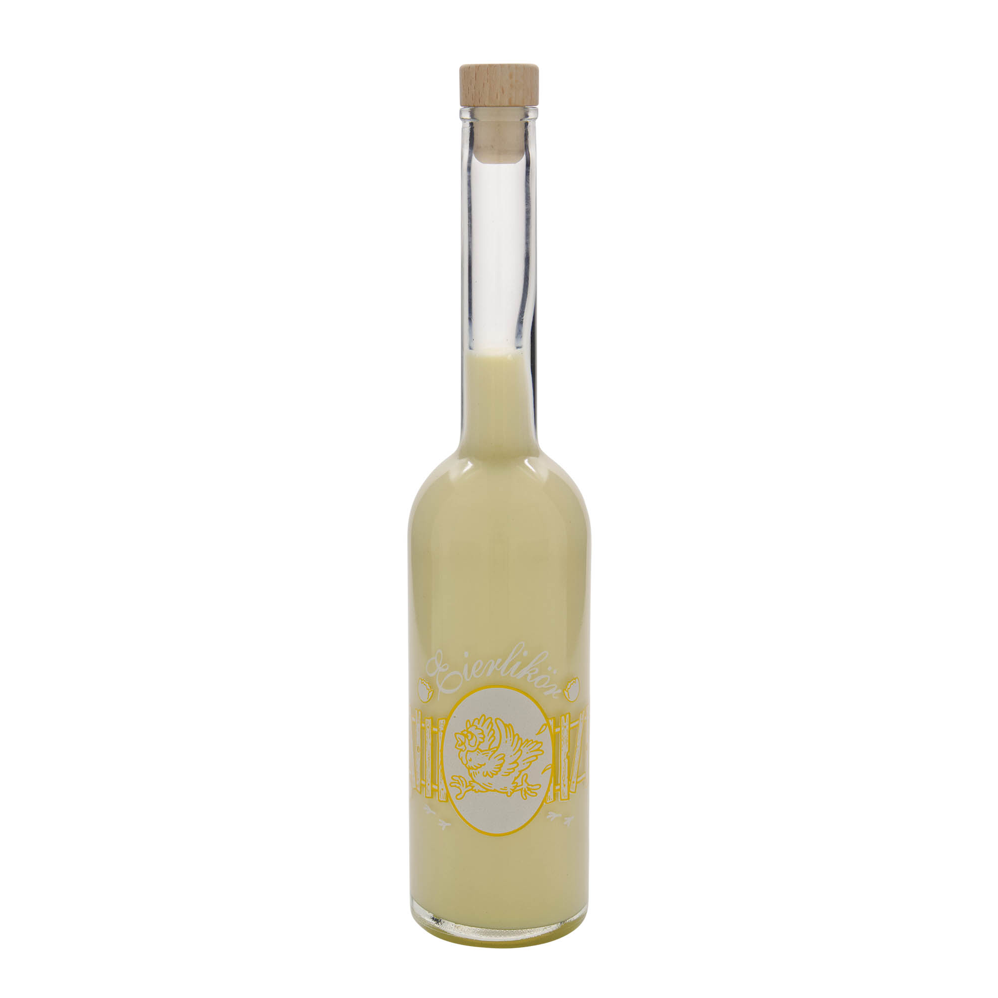 Glazen fles 'Opera', 500 ml, motief: Eierlikeur, monding: kurk Glazen fles 'Opera', 500 ml, motief: Eierlikeur, monding: kurk