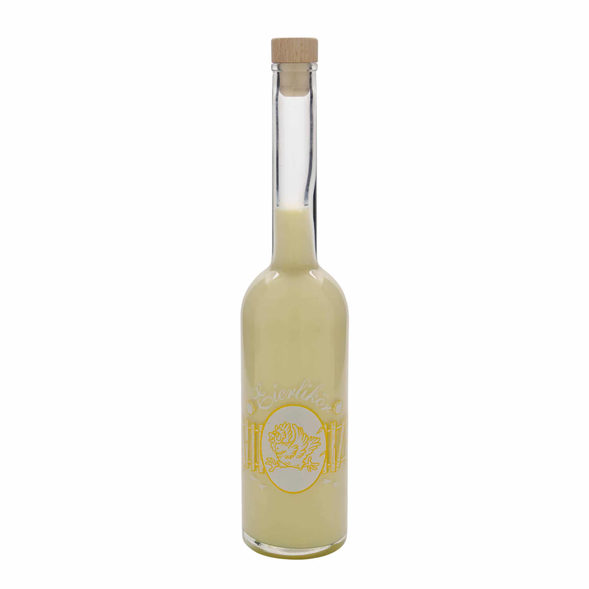 Glazen fles 'Opera', 500 ml, motief: Eierlikeur, monding: kurk