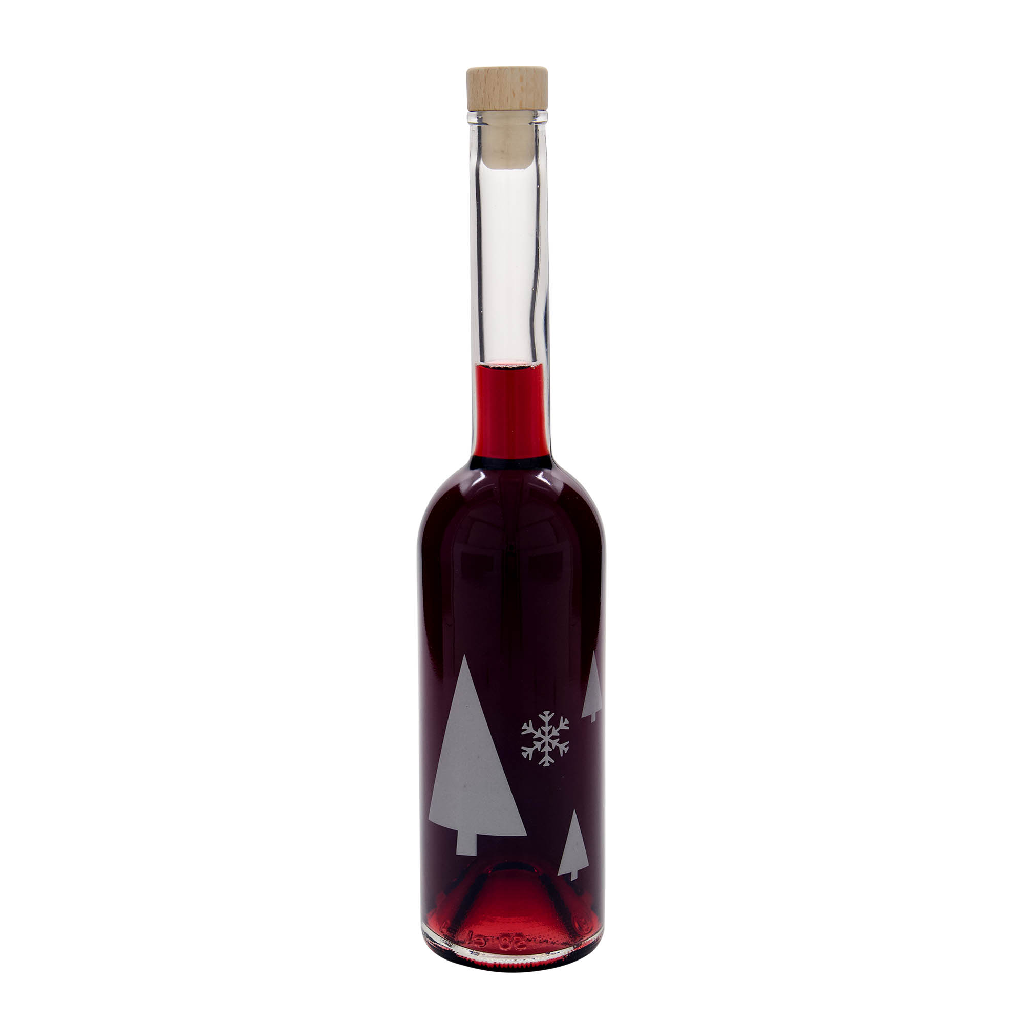 Glazen fles 'Opera', 500 ml, motief: Sneeuwvlokken, monding: kurk