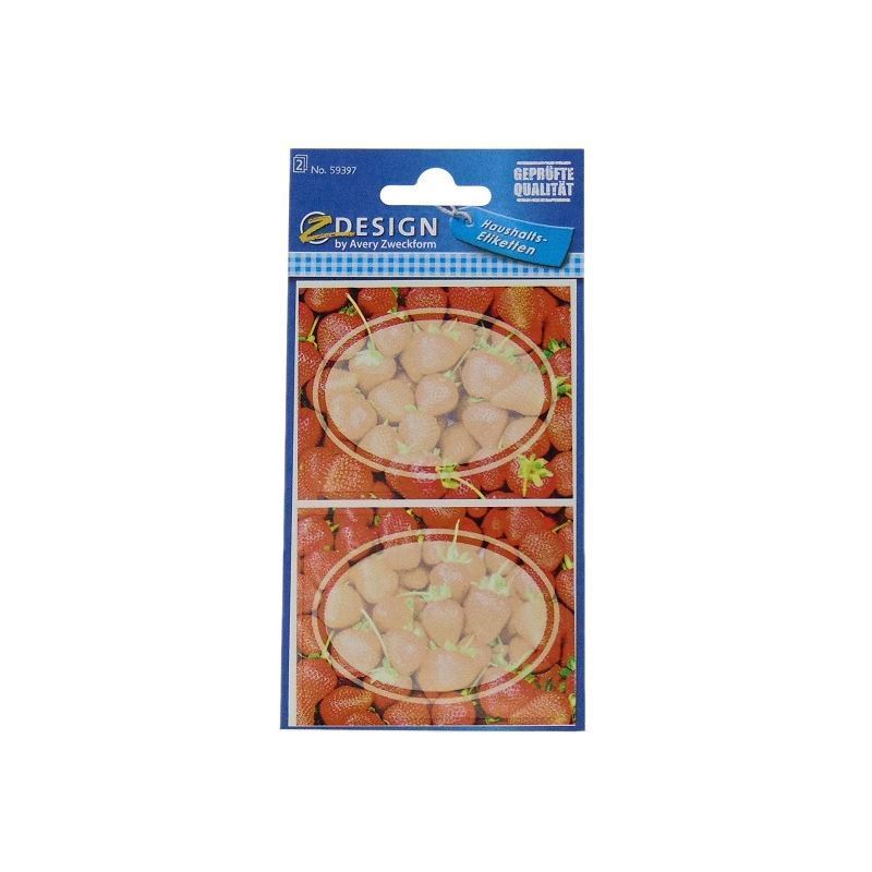 Étiquettes usage spécial 'Fraises', ovale, papier, multicolore