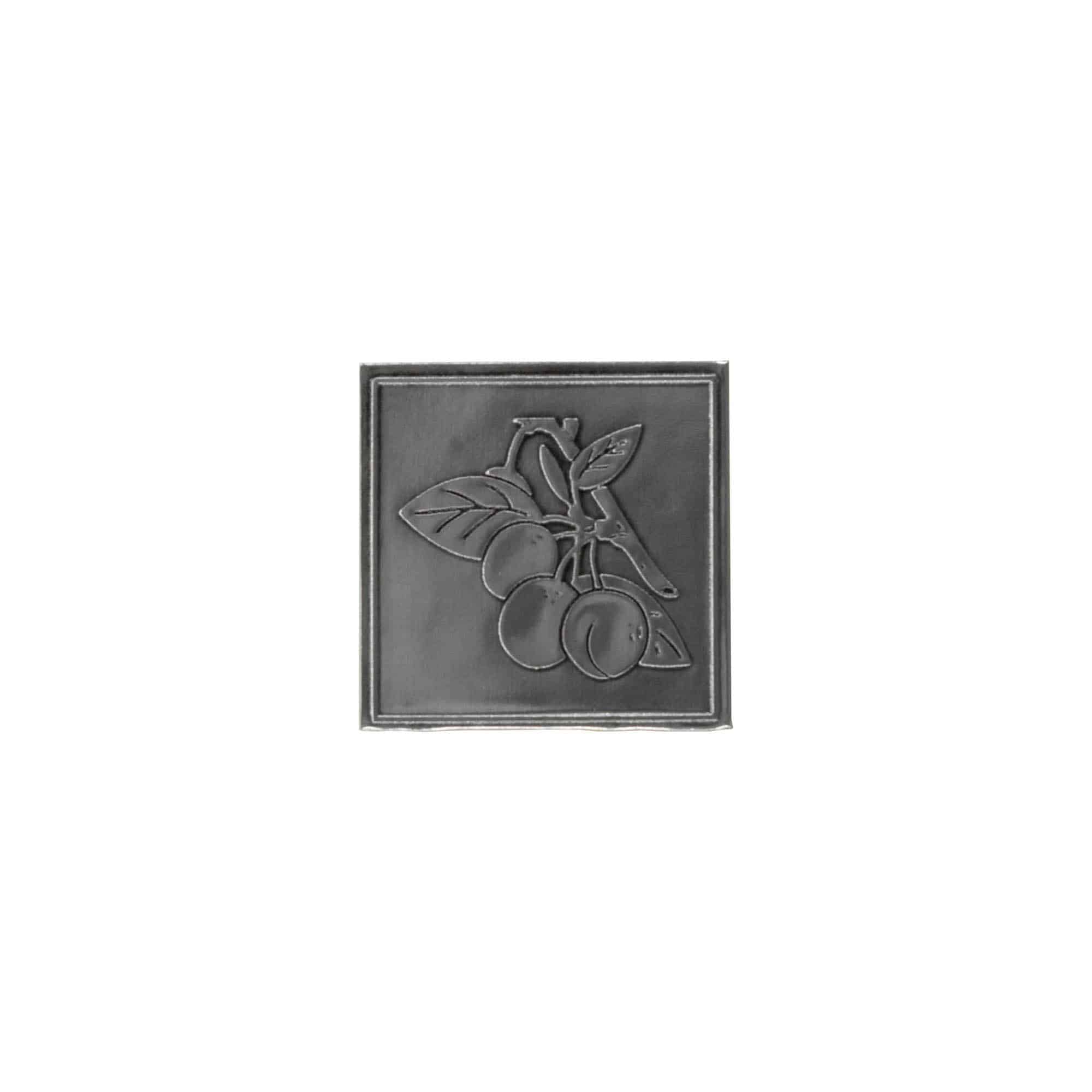 Tinnen etiket 'Mirabel', vierkant, metaal, zilver Tinnen etiket 'Mirabel', vierkant, metaal, zilver