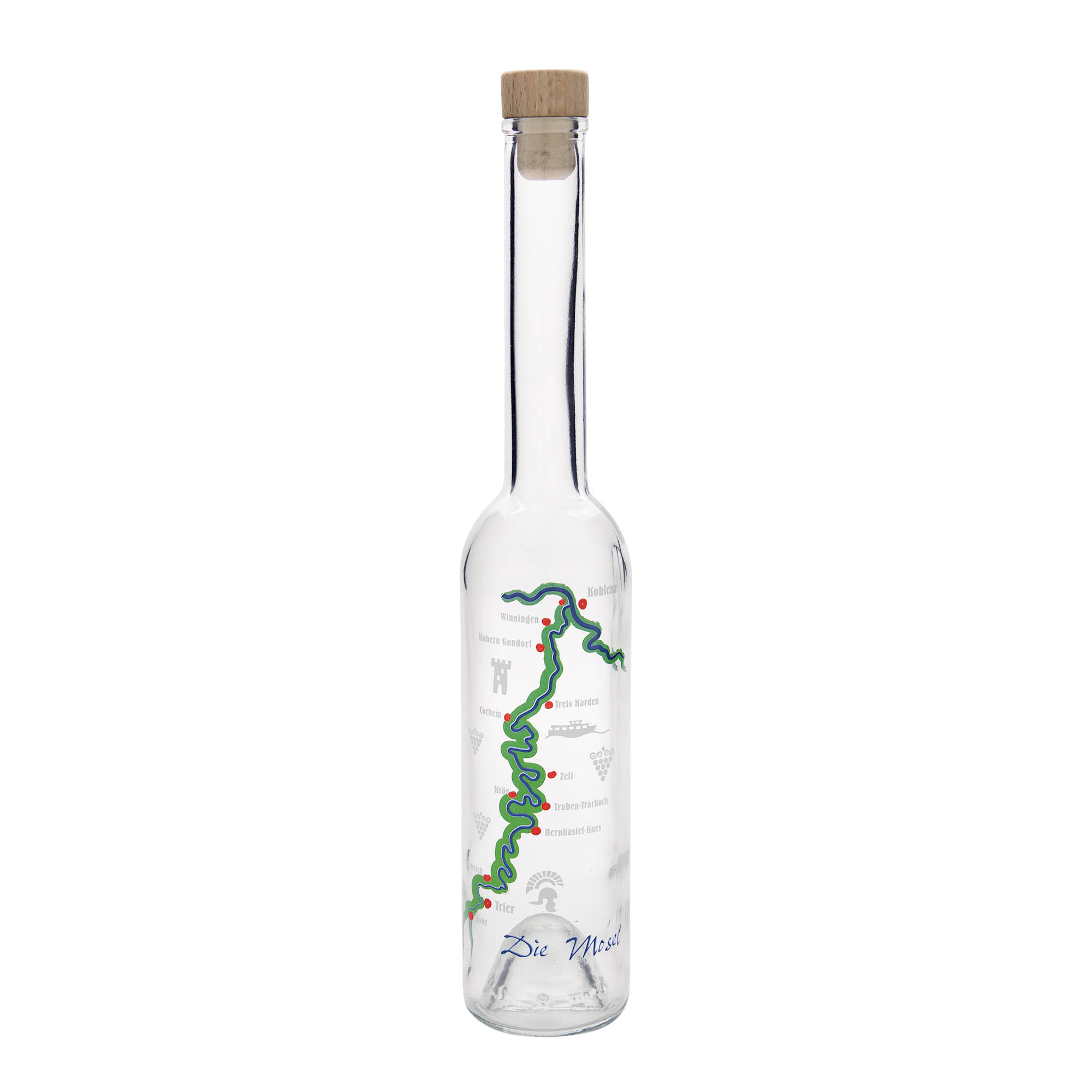 Glazen fles 'Opera', 350 ml, motief: Moezel, monding: kurk