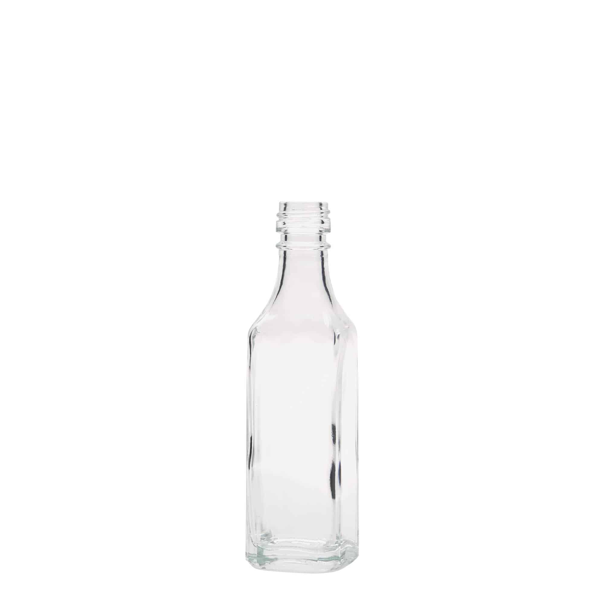 Glazen fles 'Siena', 50 ml, vierkant, monding: PP 18 Glazen fles 'Siena', 50 ml, vierkant, monding: PP 18