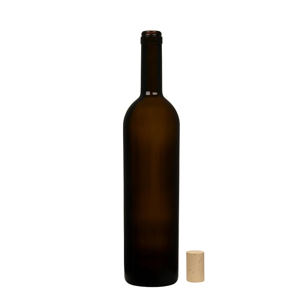 Wijnfles 'Liberty', 750 ml, antiekgroen, monding: kurk