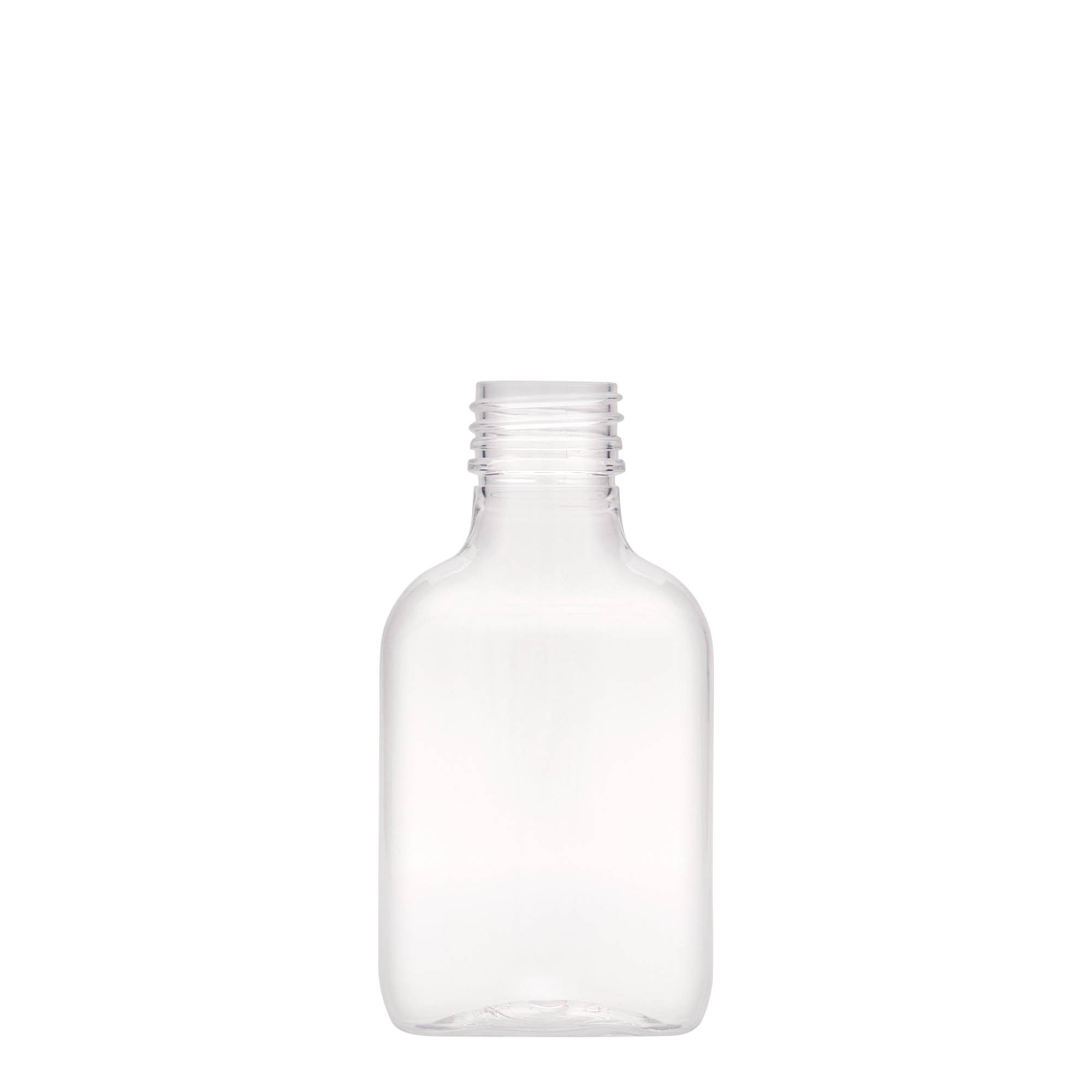 Flasque 100 ml, ovale, plastique PET, bouchage: PP 28