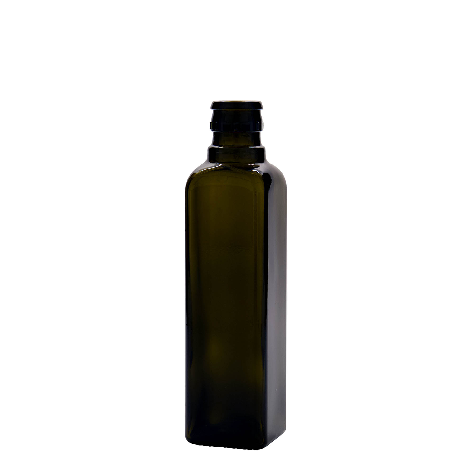 Bouteille de vinaigre / d’huile 250 ml « Quadra », verre, carrée, vert antique, bouchage: DOP