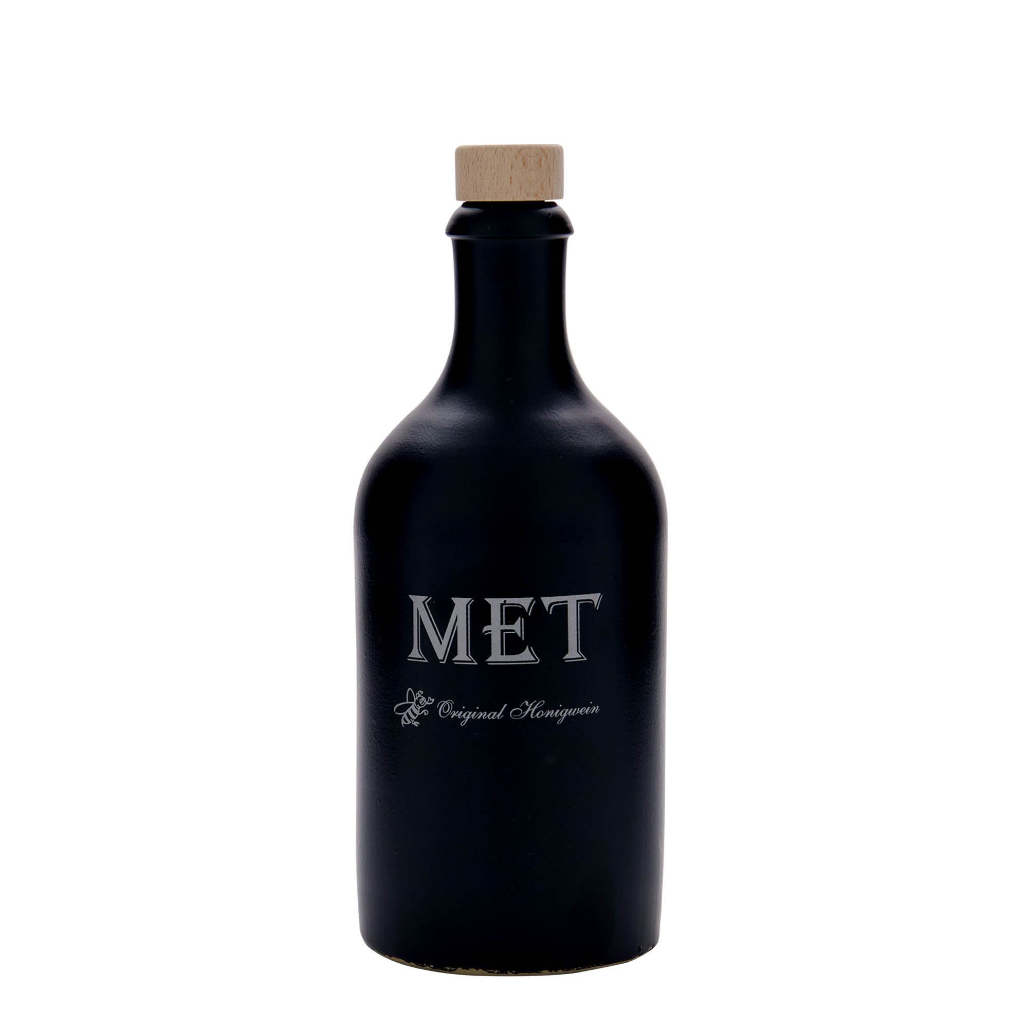Chope en terre cuite 500 ml, motif : hydromel, grès, noir, bouchage: bouchon Chope en terre cuite 500 ml, motif : hydromel, grès, noir, bouchage: bouchon
