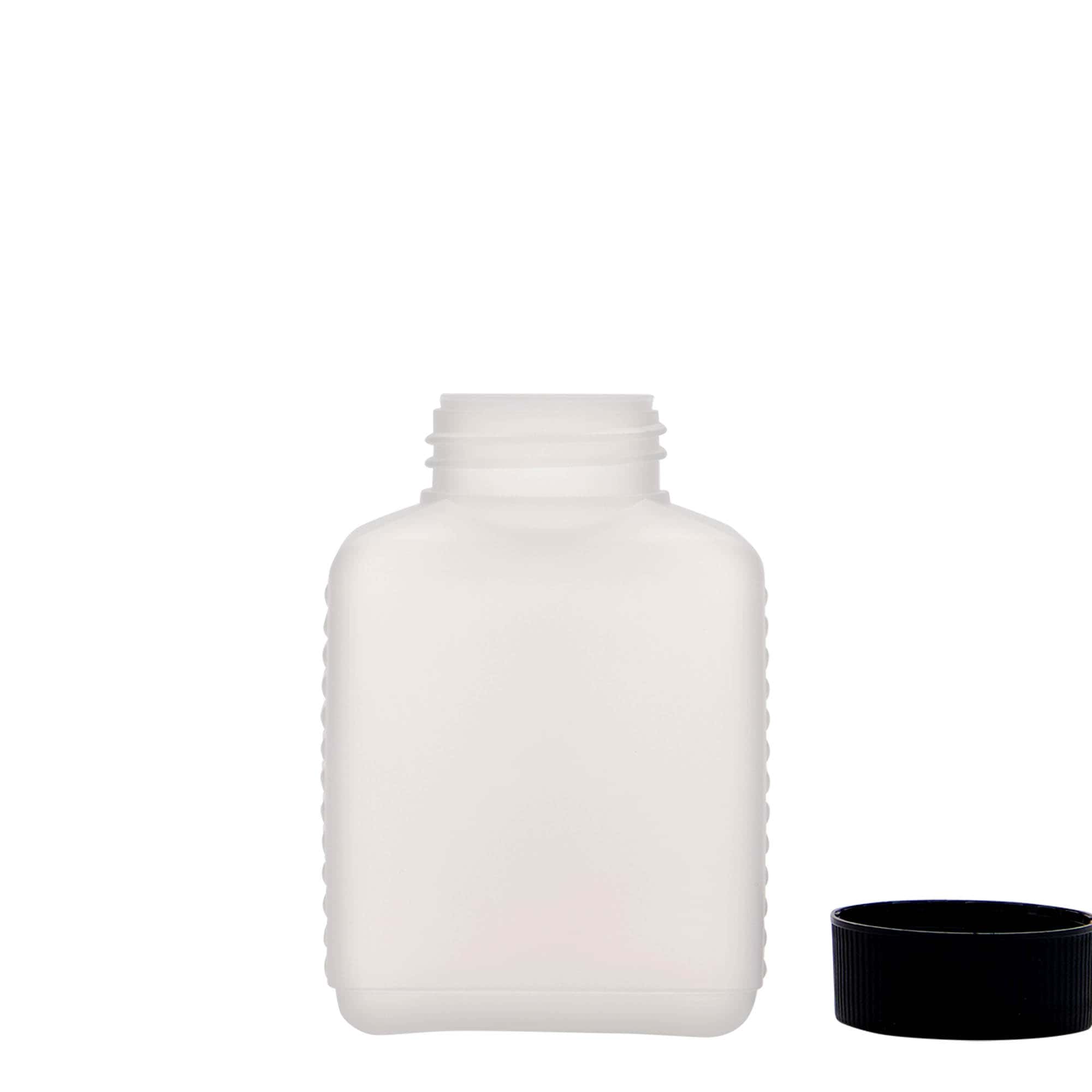 Fles met brede hals, 250 ml, rechthoekig, HDPE-kunststof, naturel, monding: DIN 40 EPE Fles met brede hals, 250 ml, rechthoekig, HDPE-kunststof, naturel, monding: DIN 40 EPE