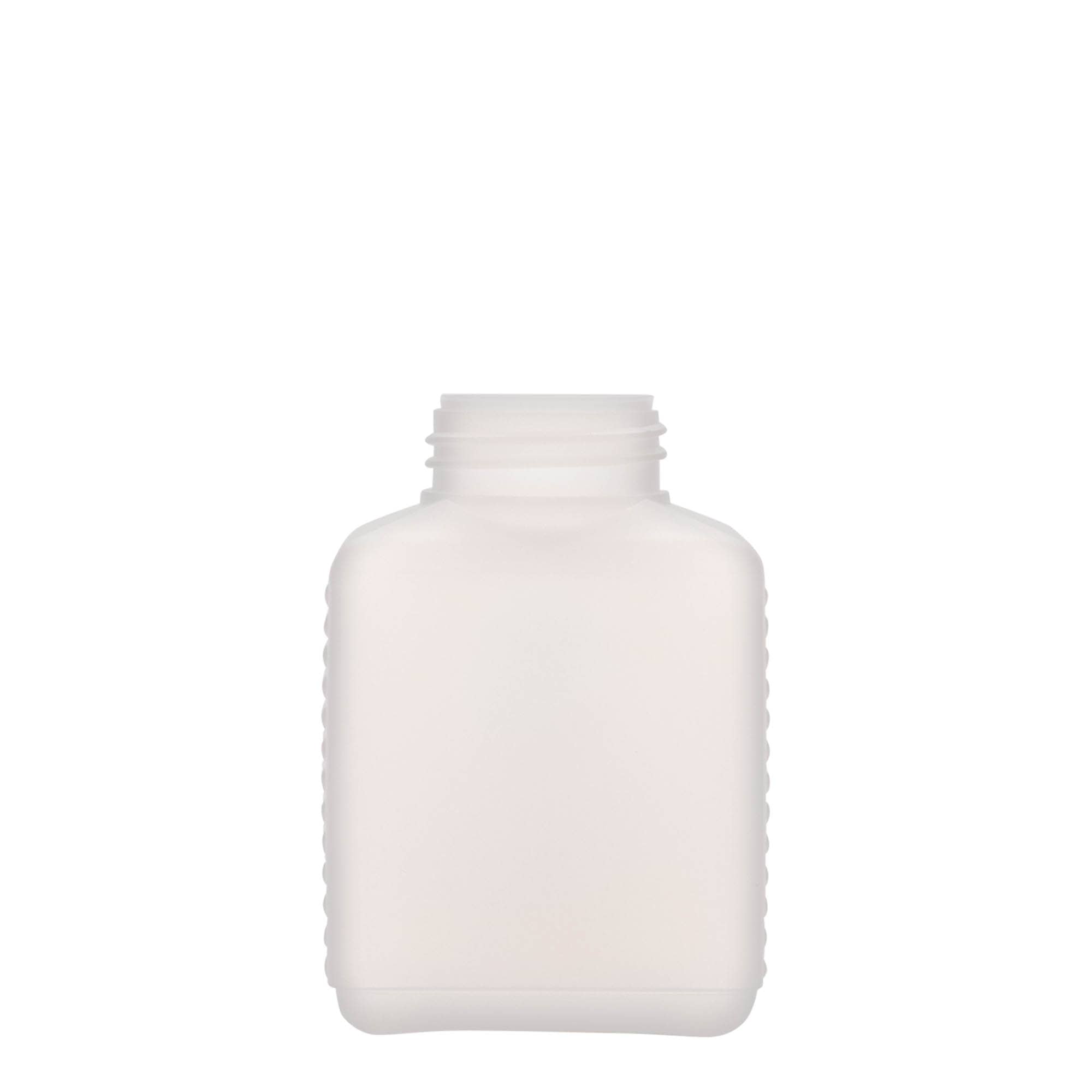 Fles met brede hals, 250 ml, rechthoekig, HDPE-kunststof, naturel, monding: DIN 40 EPE