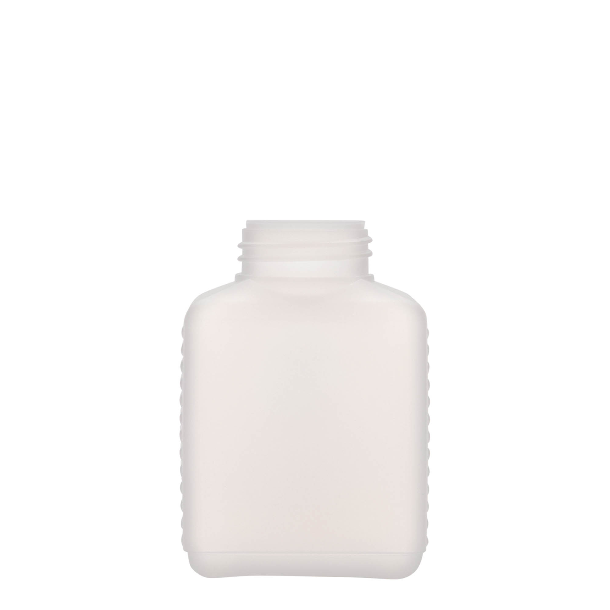 Fles met brede hals, 250 ml, rechthoekig, HDPE-kunststof, naturel, monding: DIN 40 EPE Fles met brede hals, 250 ml, rechthoekig, HDPE-kunststof, naturel, monding: DIN 40 EPE