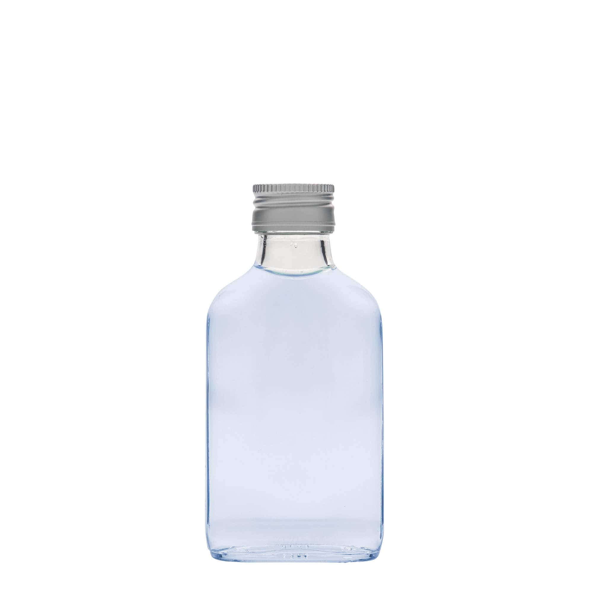 Zakflacon, 100 ml, rechthoekig, glas, monding: PP 28 Zakflacon, 100 ml, rechthoekig, glas, monding: PP 28