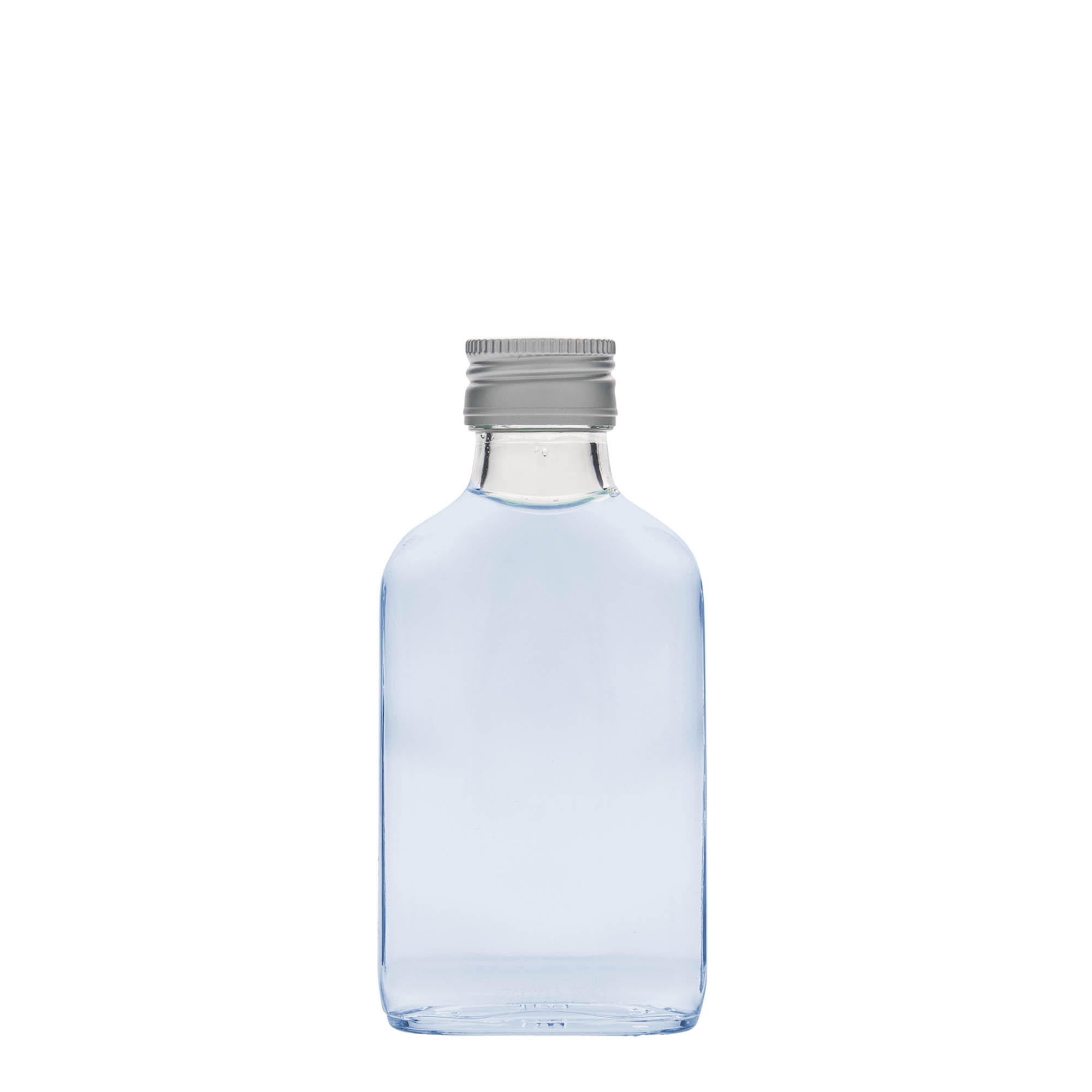 Flasque 100 ml, rectangulaire, verre, bouchage: PP 28 Flasque 100 ml, rectangulaire, verre, bouchage: PP 28