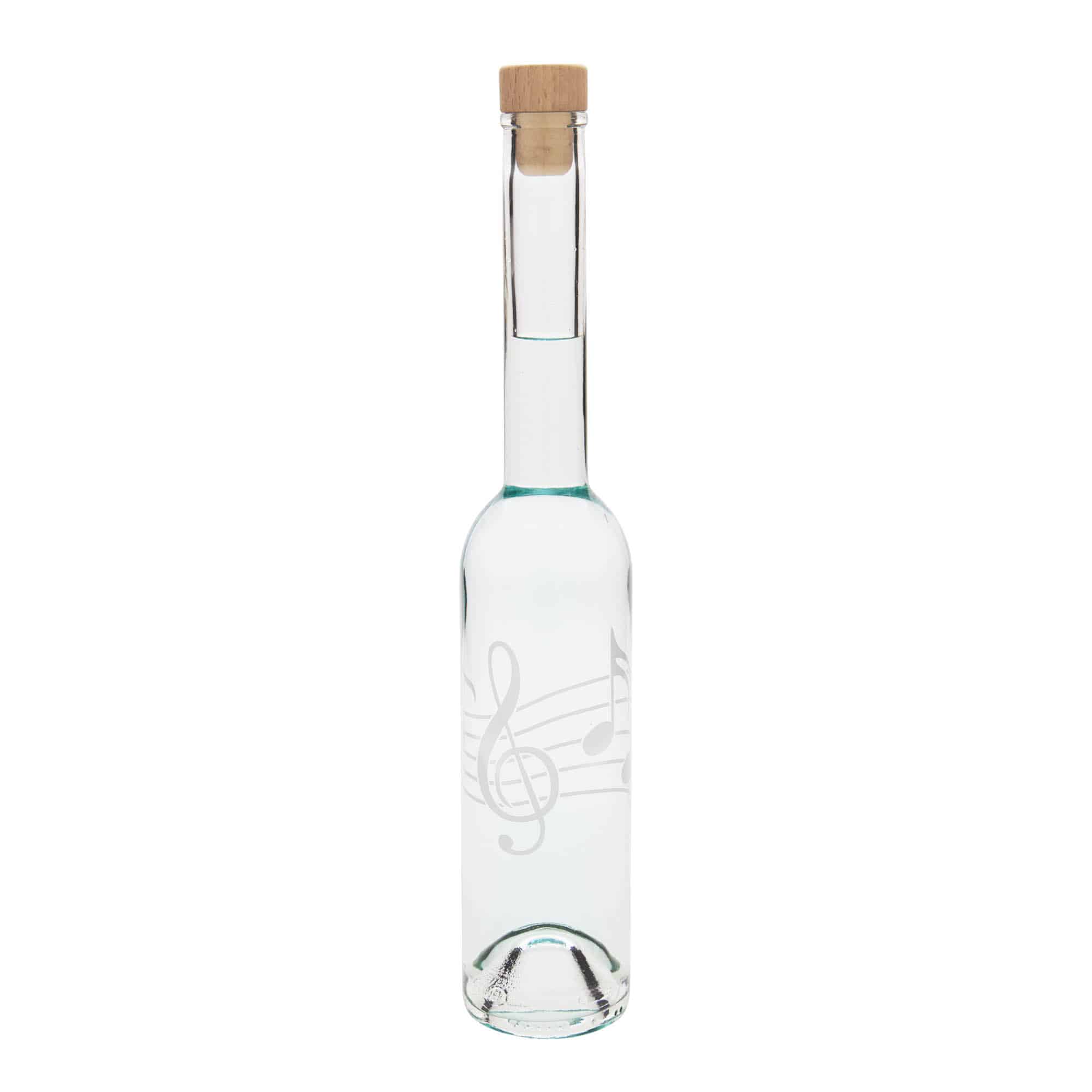 Glazen fles 'Opera', 350 ml, motief: Muzieknoten, monding: kurk