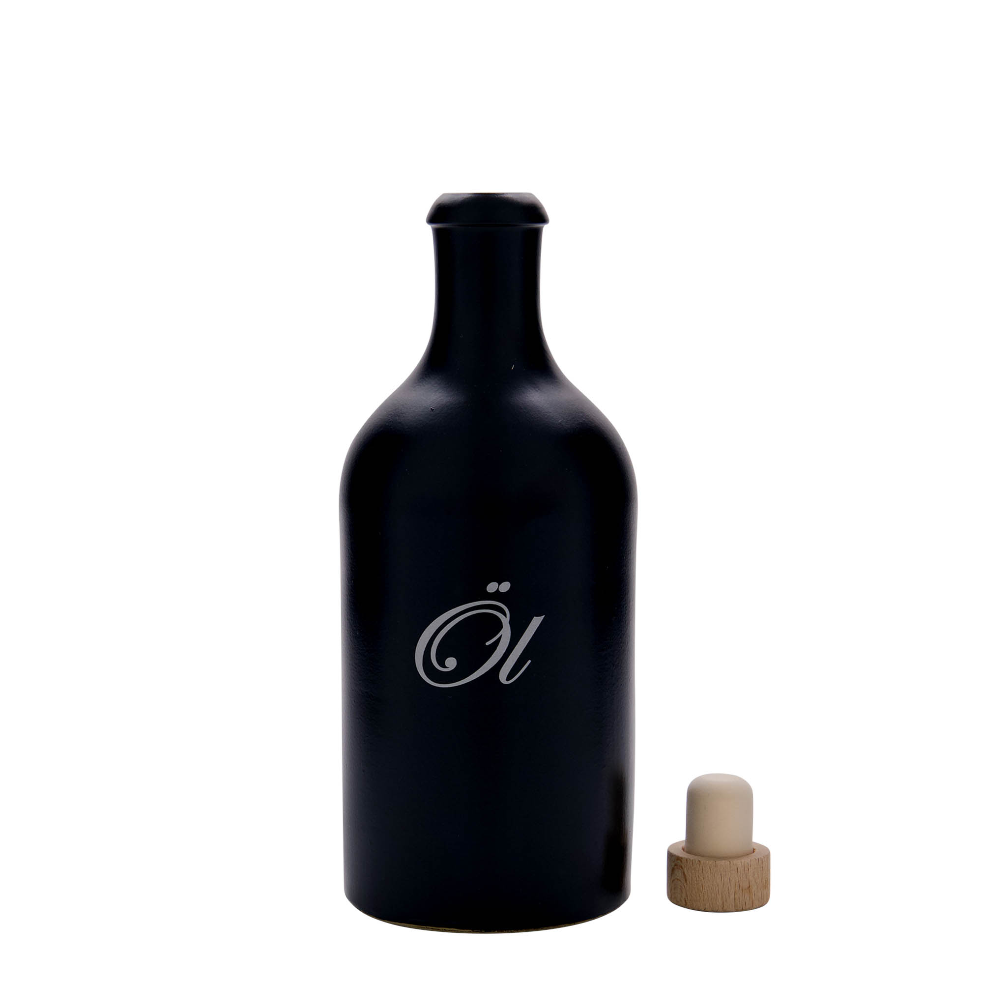Keramische kruik, 500 ml, motief: Olie, steengoed, zwart, monding: kurk Keramische kruik, 500 ml, motief: Olie, steengoed, zwart, monding: kurk