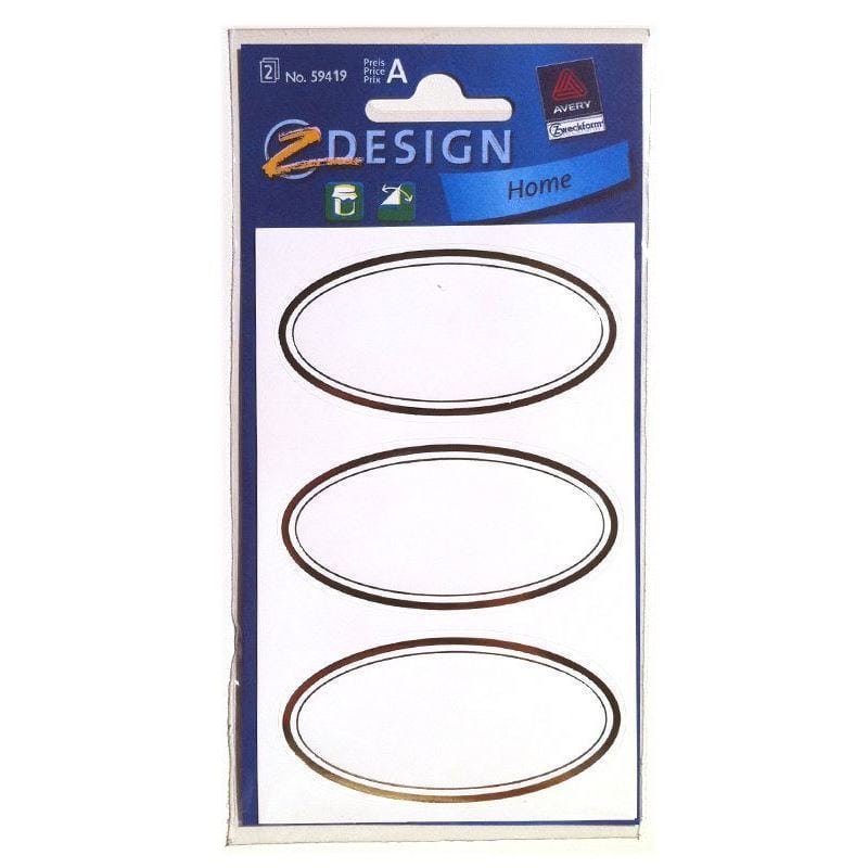 Étiquettes usage spécial « Cadre doré », ovale, papier, blanc-doré