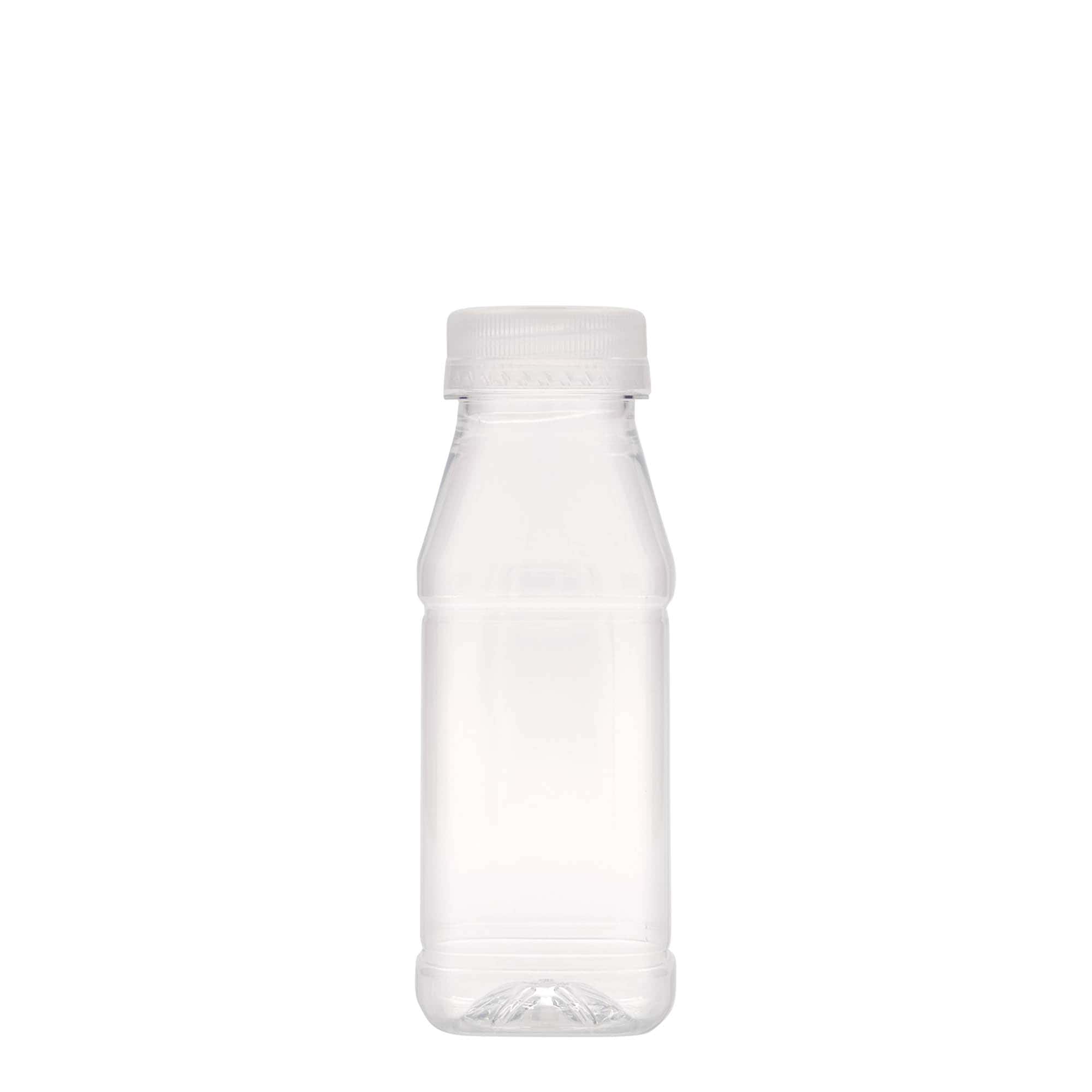 Bouteille en PET 250 ml « Milk and Juice Carré », carrée, plastique, bouchage: 38 mm