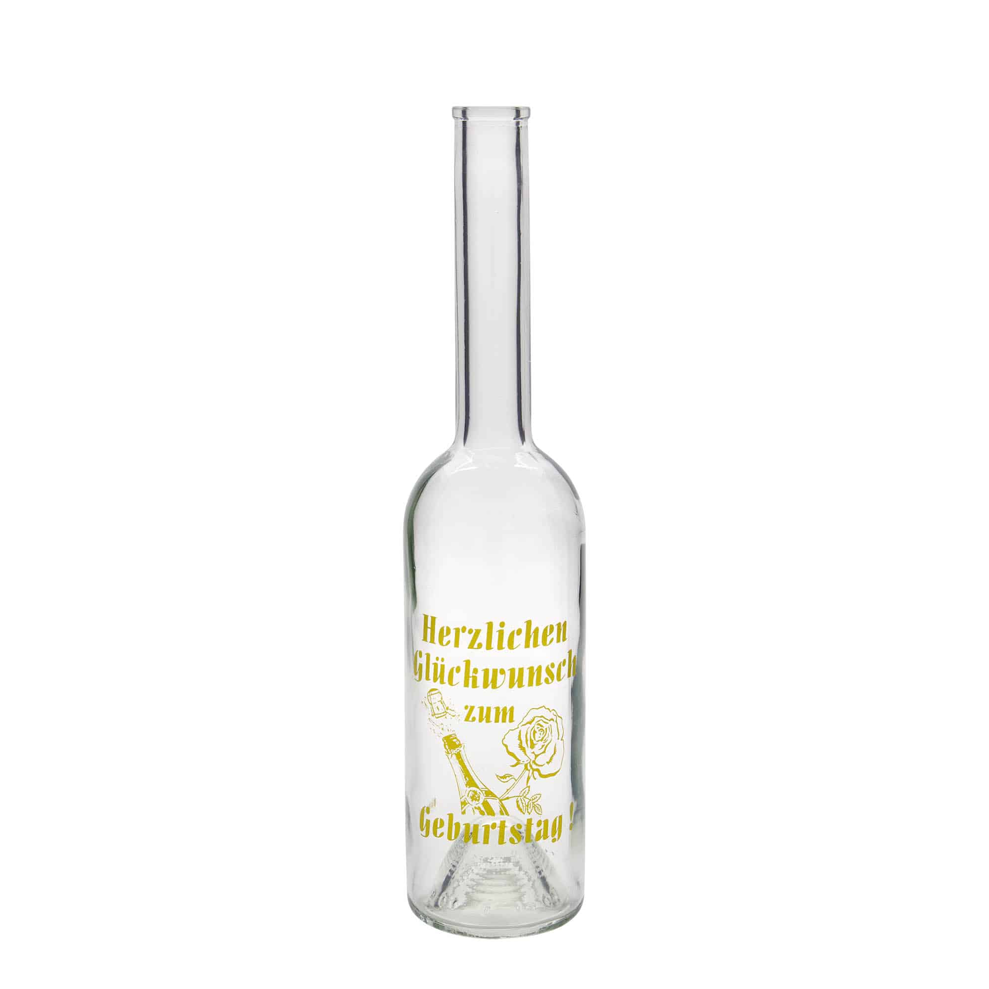 Glazen fles 'Opera', 500 ml, motief: Verjaardagsfles, monding: kurk Glazen fles 'Opera', 500 ml, motief: Verjaardagsfles, monding: kurk