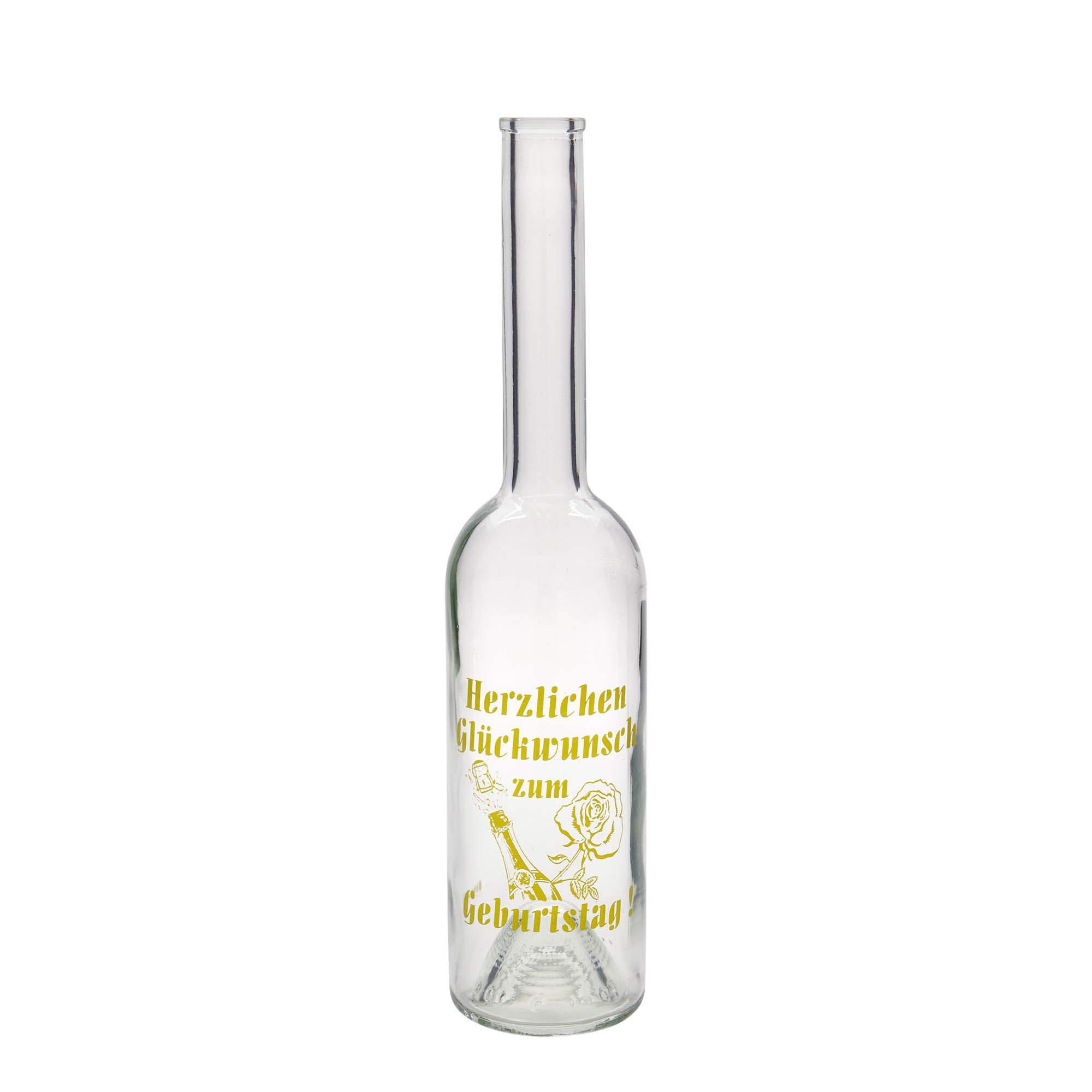 Glazen fles 'Opera', 500 ml, motief: Verjaardagsfles, monding: kurk Glazen fles 'Opera', 500 ml, motief: Verjaardagsfles, monding: kurk