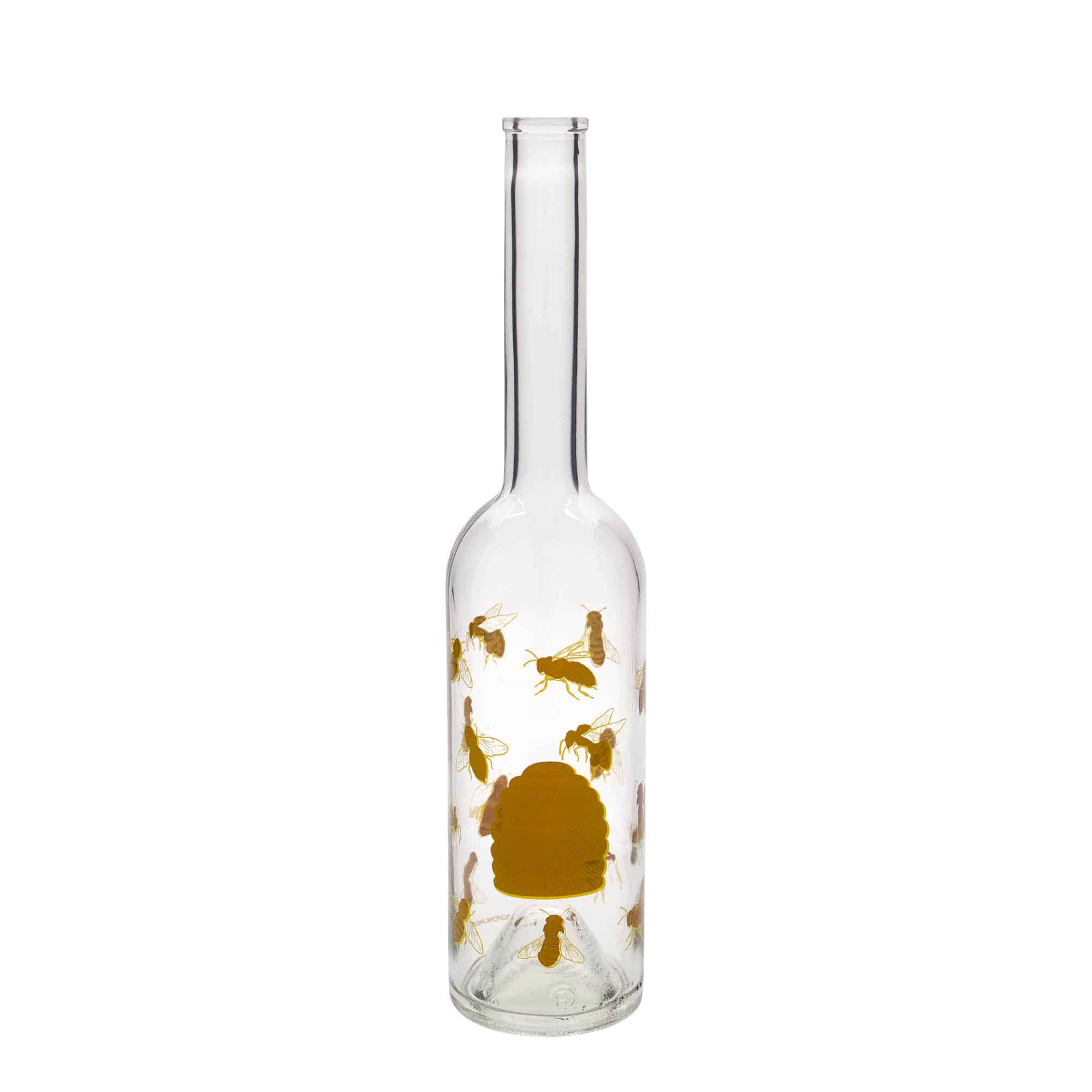 Glazen fles 'Opera', 500 ml, motief: Bijen, monding: kurk Glazen fles 'Opera', 500 ml, motief: Bijen, monding: kurk